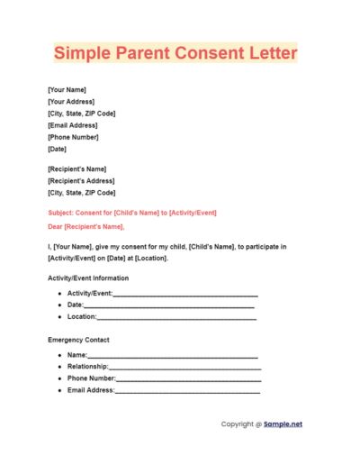 Simple Parent Consent Letter