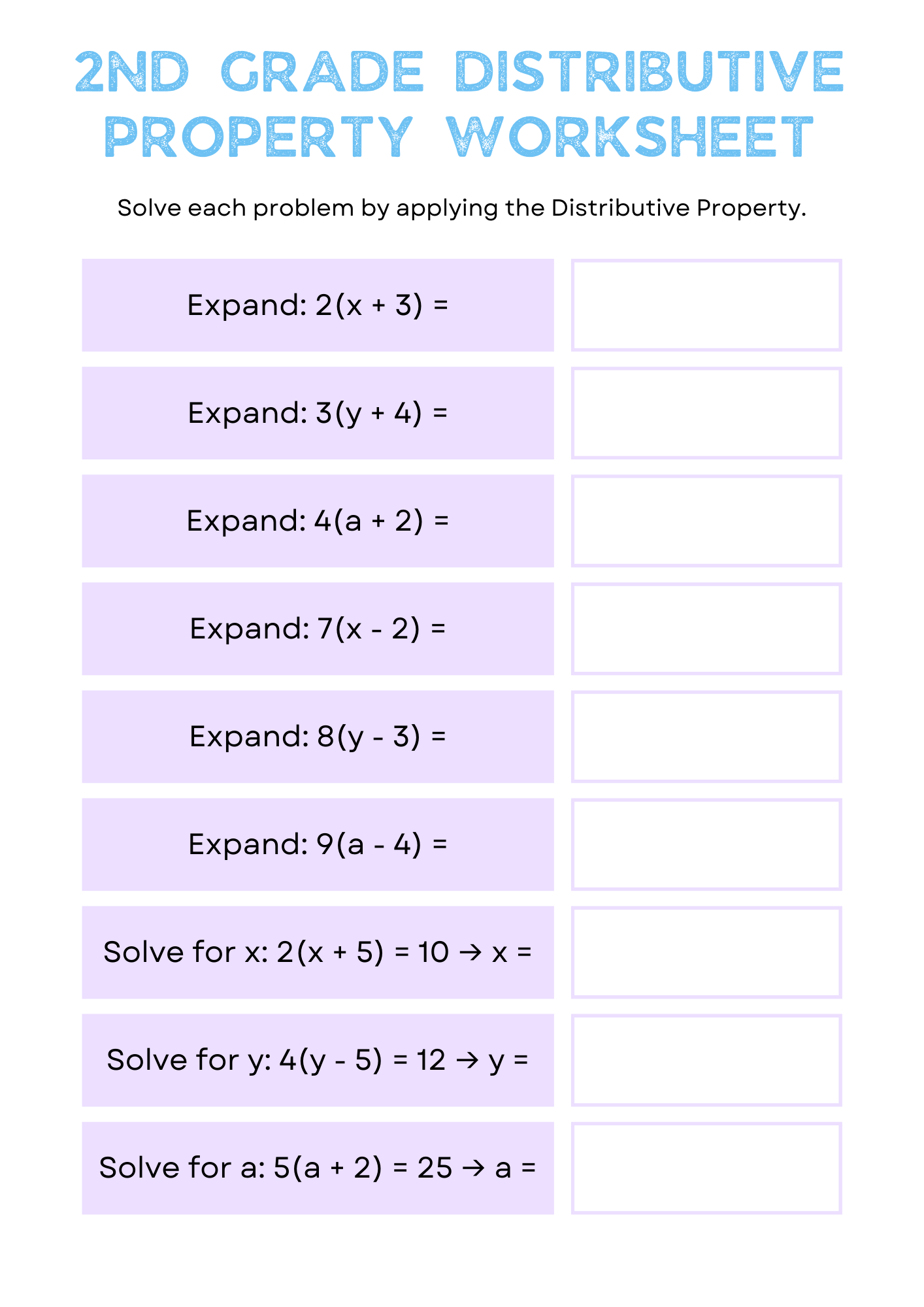 2nd Grade Distributive Property Worksheet