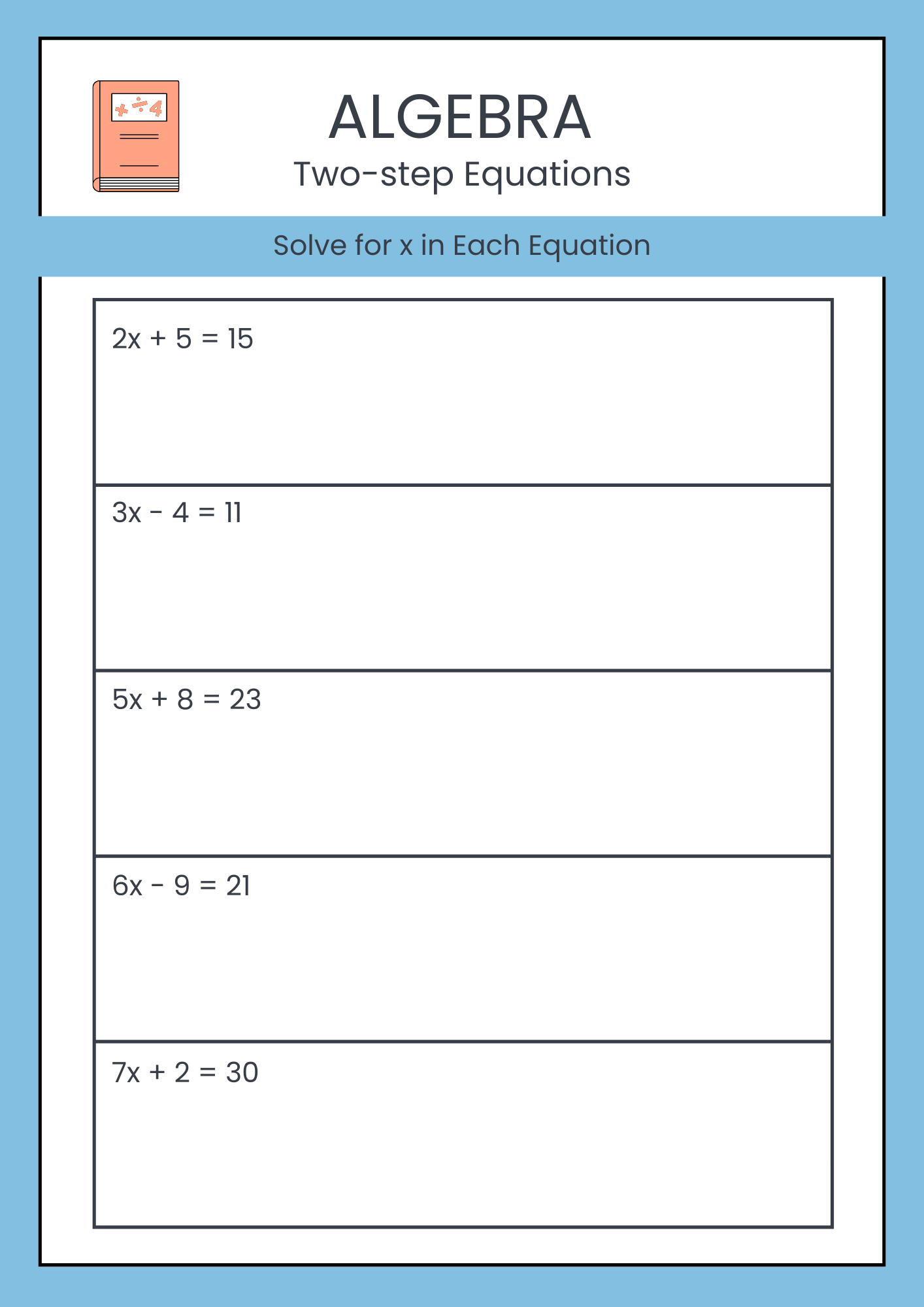 Algebra Two Step Equation Worksheet 