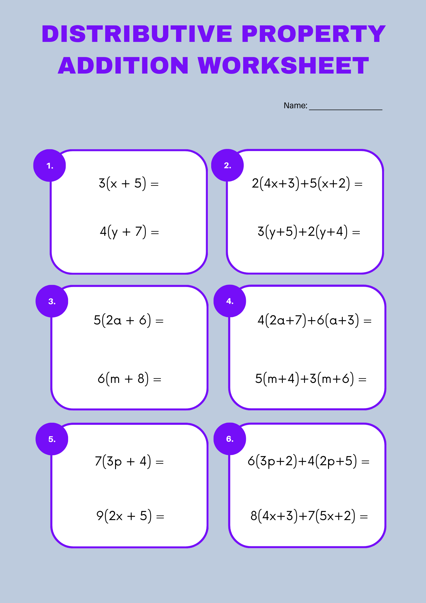 Distributive Property Addition Worksheet