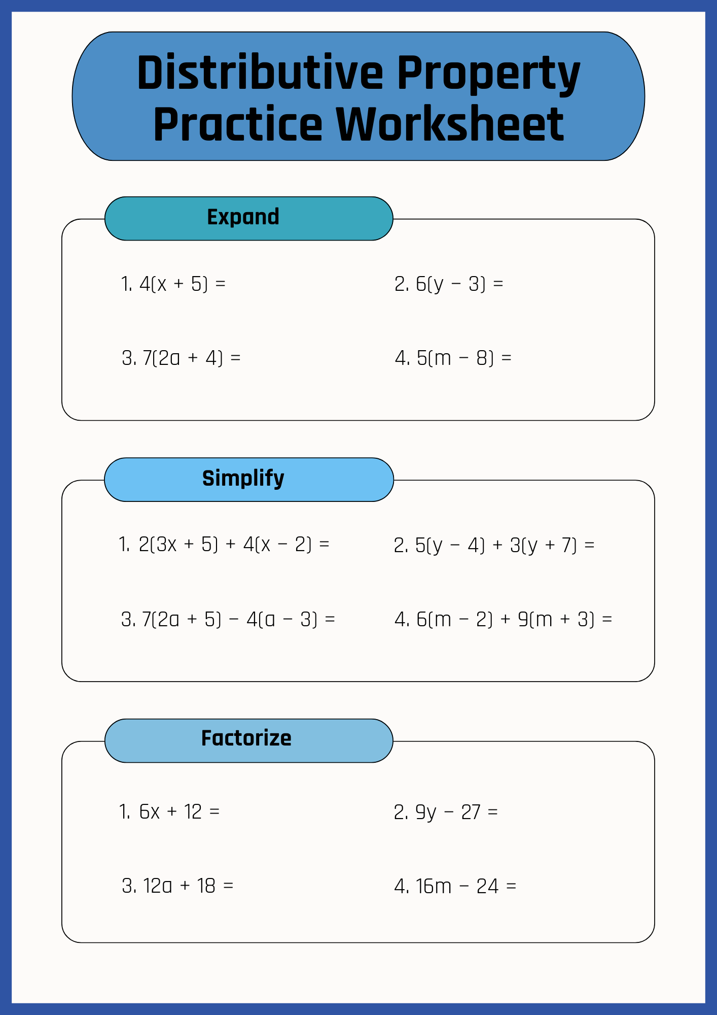 Distributive Property Practice Worksheet