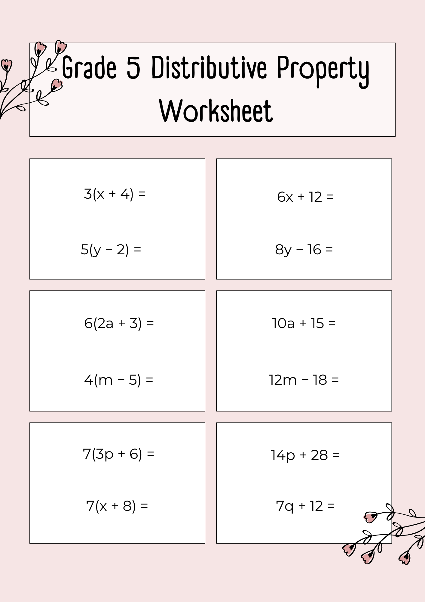 Grade 5 Distributive Property Worksheet