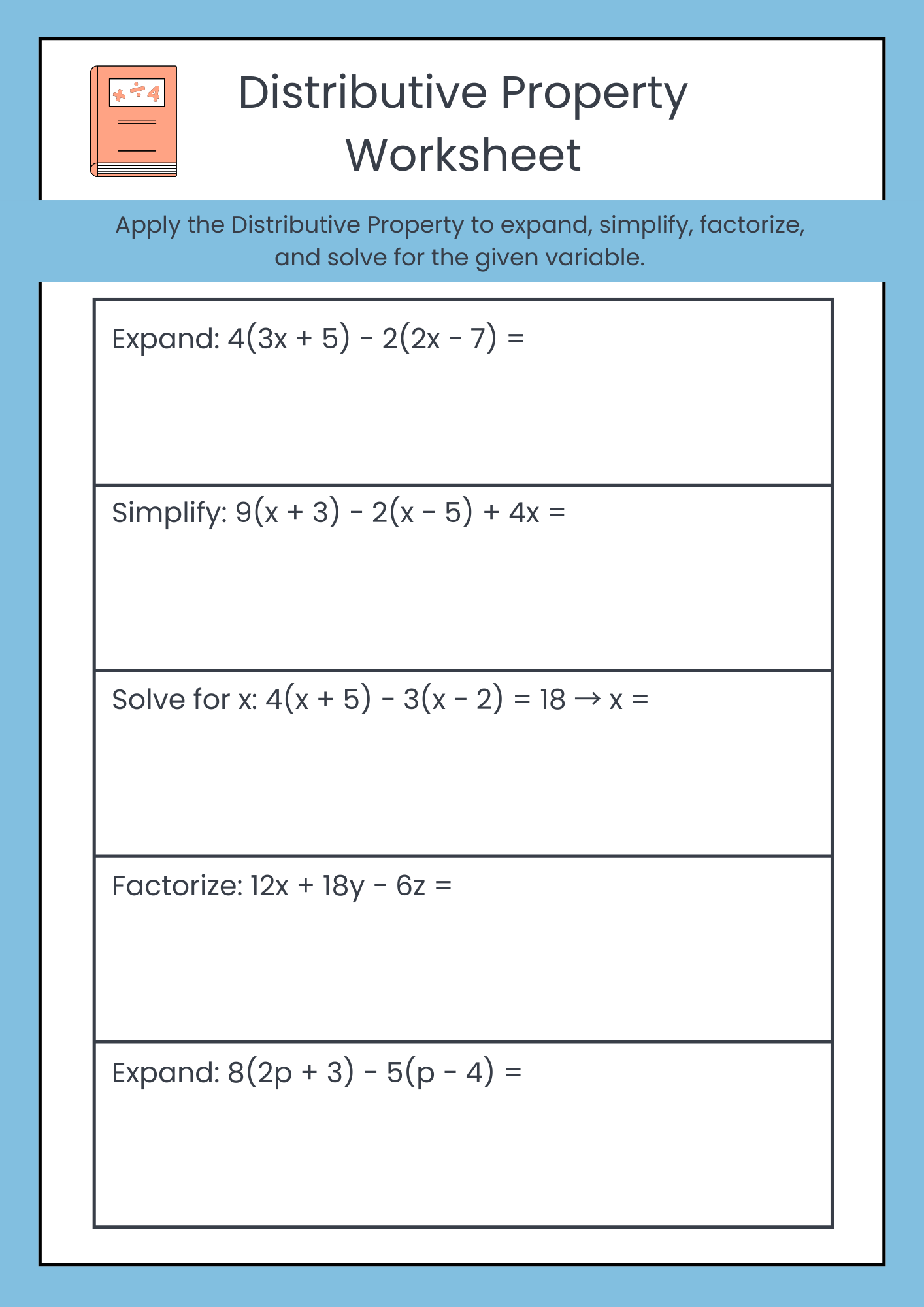 Hard Distributive Property Worksheet