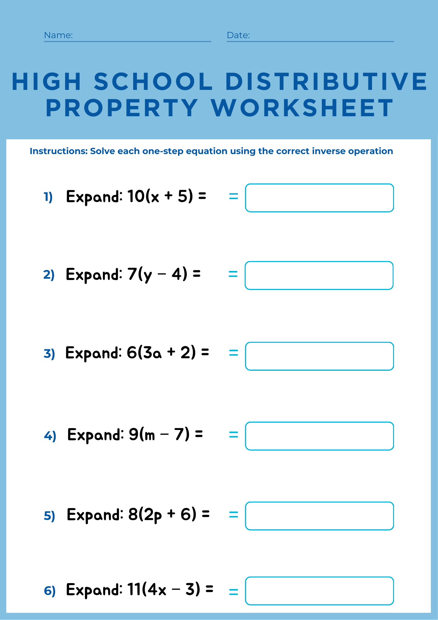 High School Distributive Property Worksheet