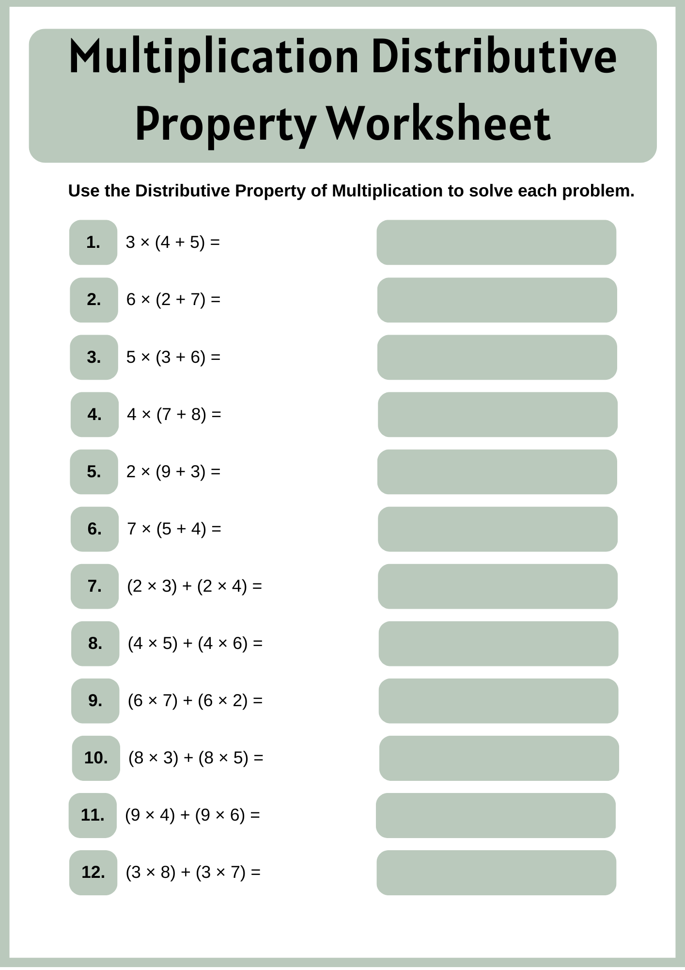 Multiplication Distributive Property Worksheet