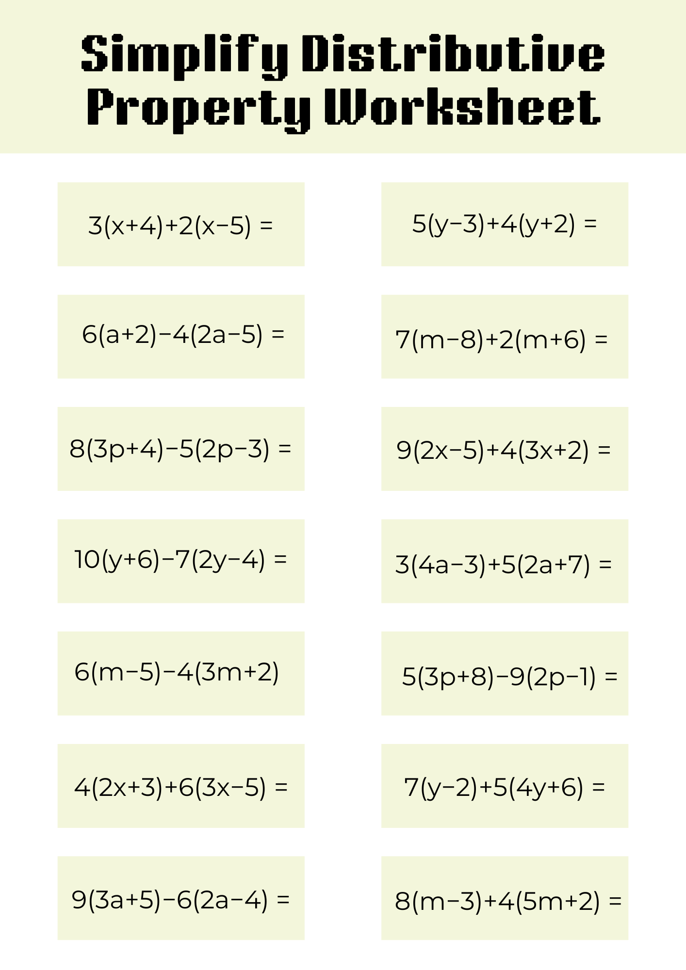 Simplify Distributive Property Worksheet