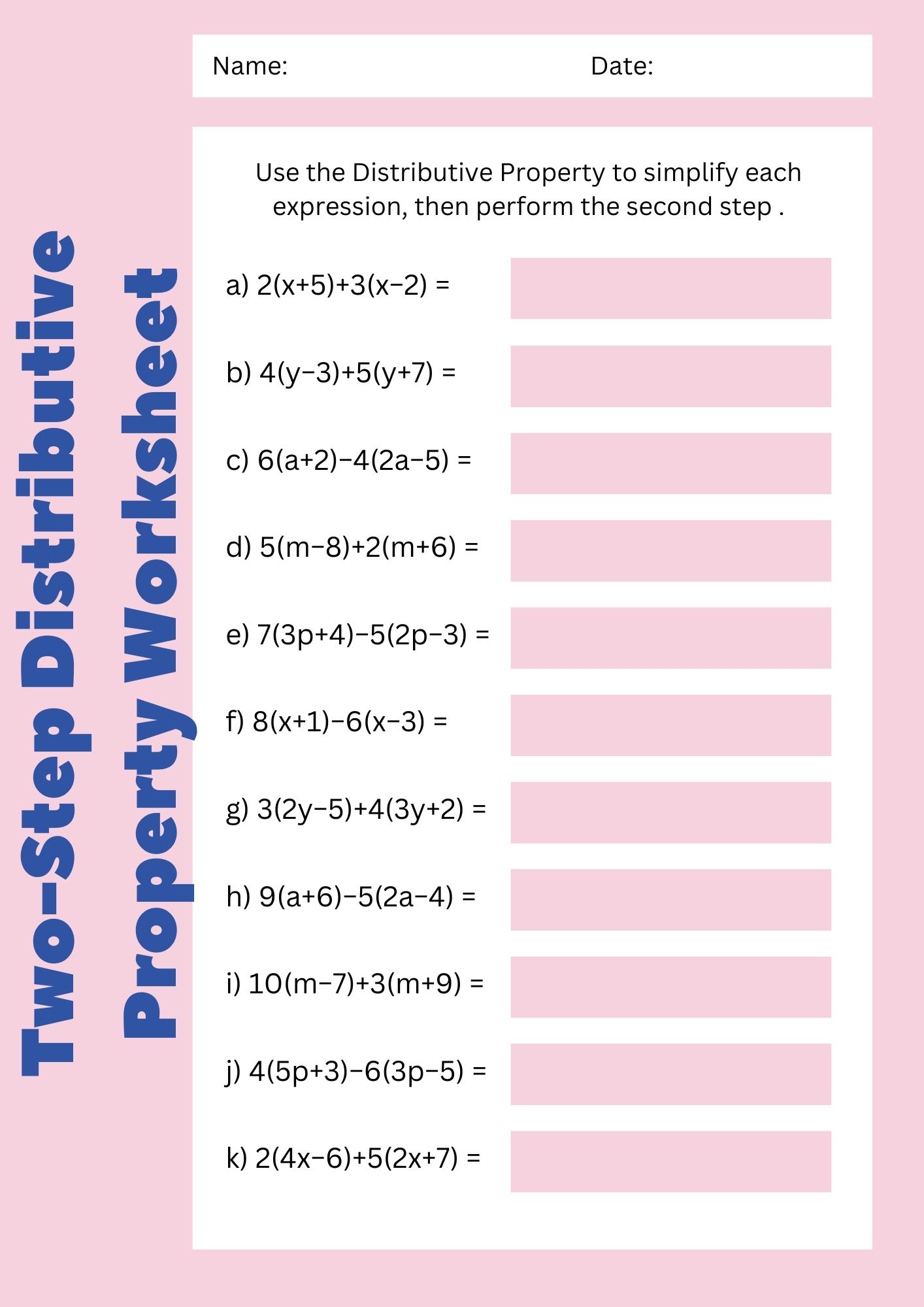 Two Step Distributive Property Worksheet