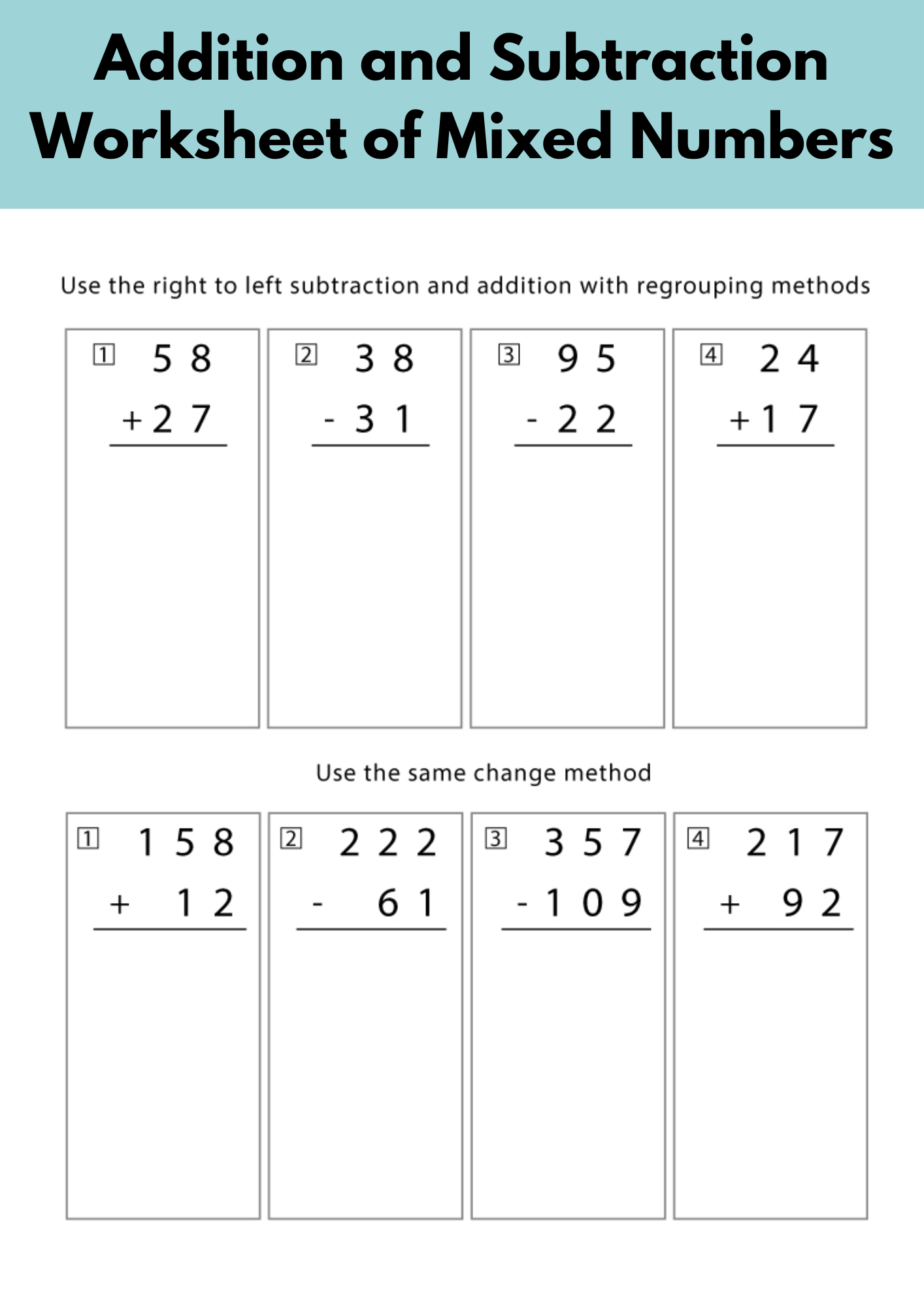 Addition and Subtraction Worksheet of Mixed Numbers