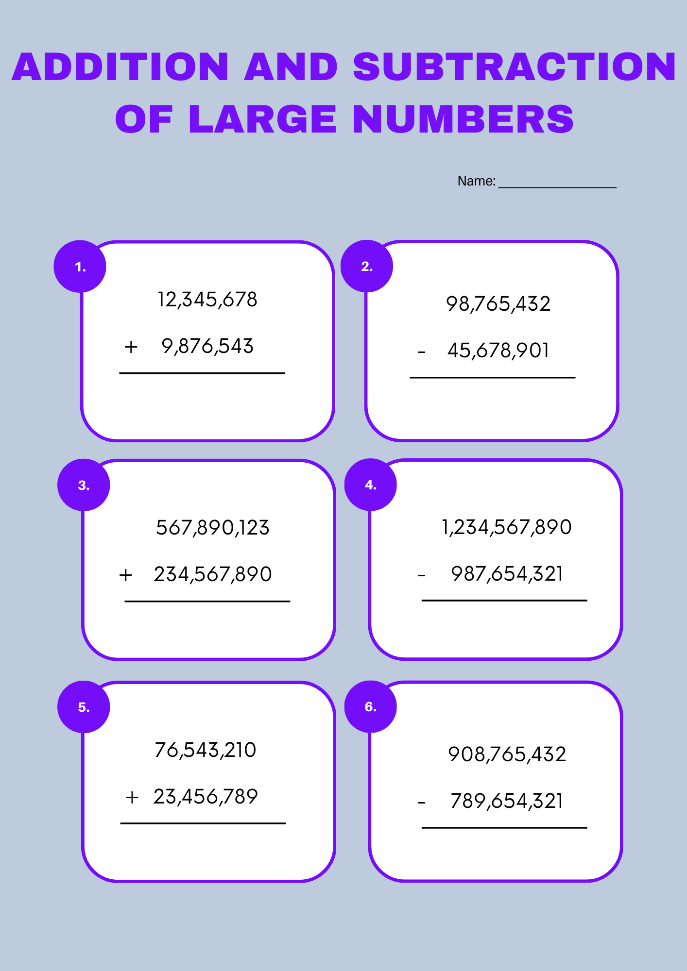 Addition and Subtraction of Large Numbers