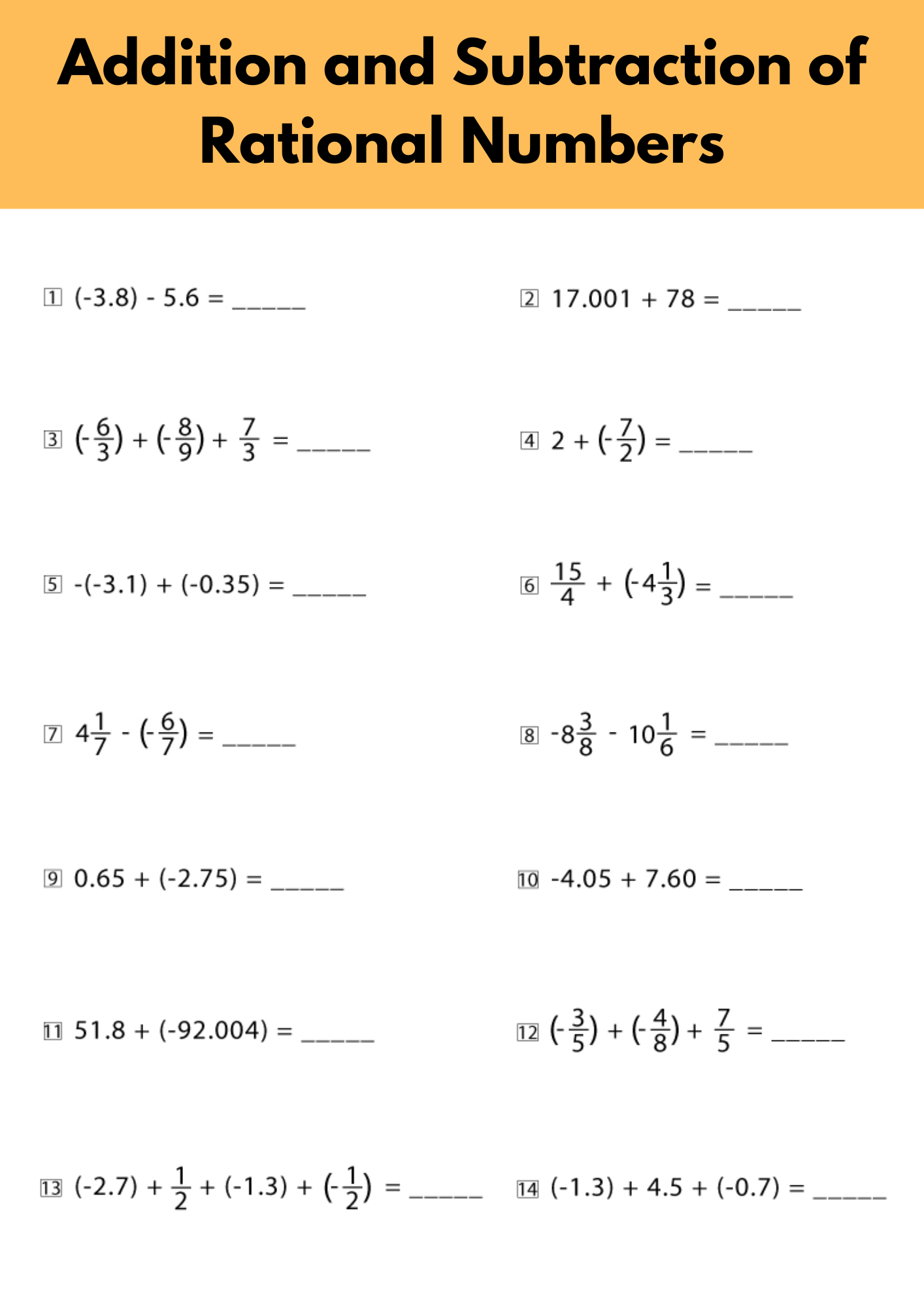 Addition and Subtraction of Rational Numbers