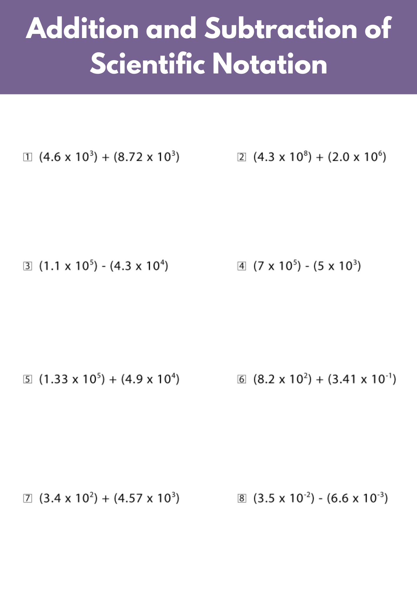 Addition and Subtraction of Scientific Notation