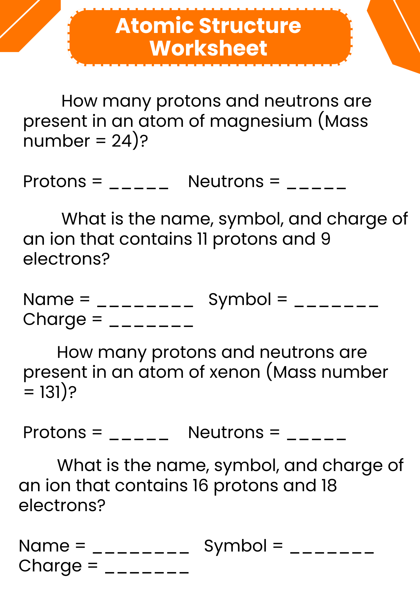 Atomic Structure Worksheet PDF