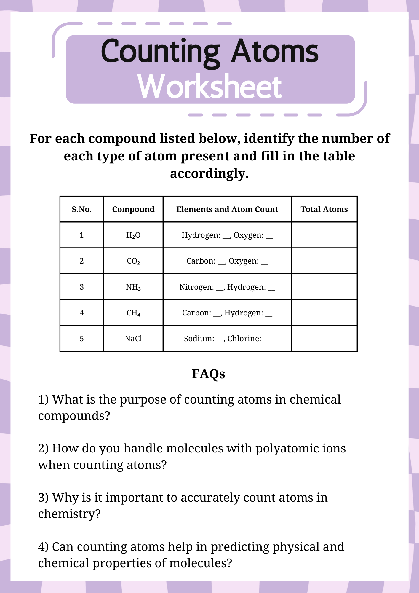 Basic Counting Atoms Worksheet