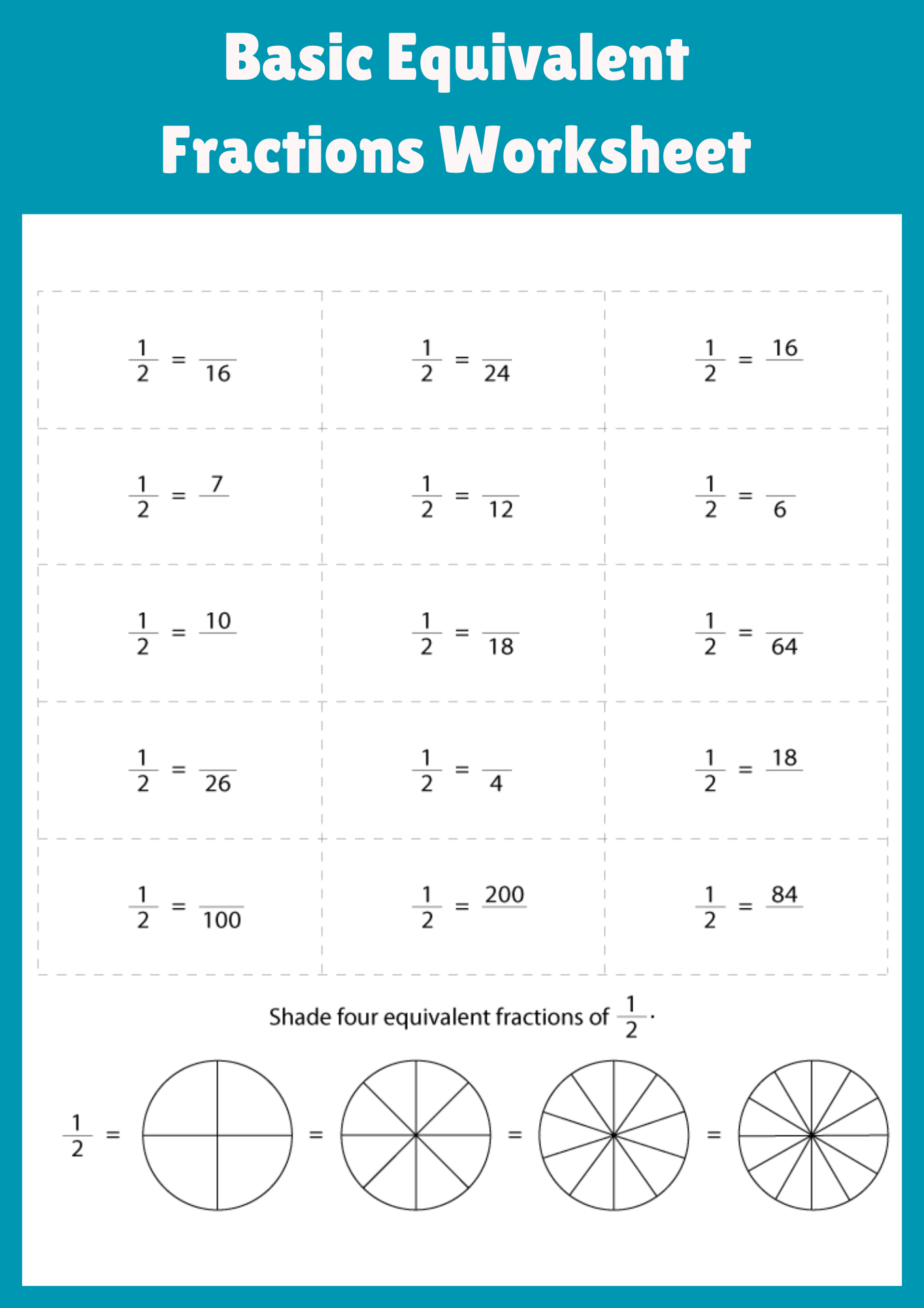 Basic Equivalent Fractions Worksheet