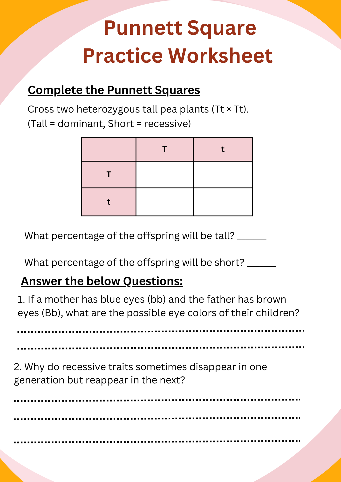 Basic Punnett Square Practice Worksheet