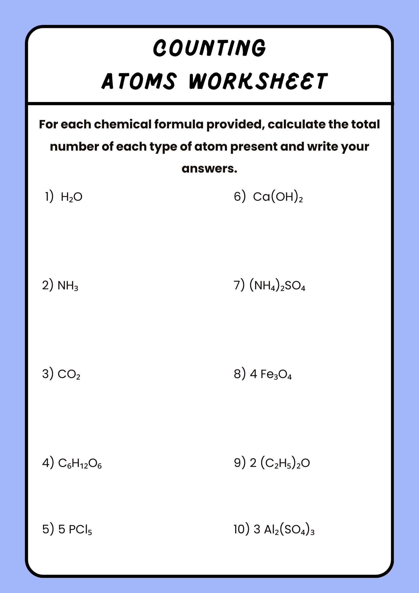 Basic to Advanced Counting Atoms Worksheet