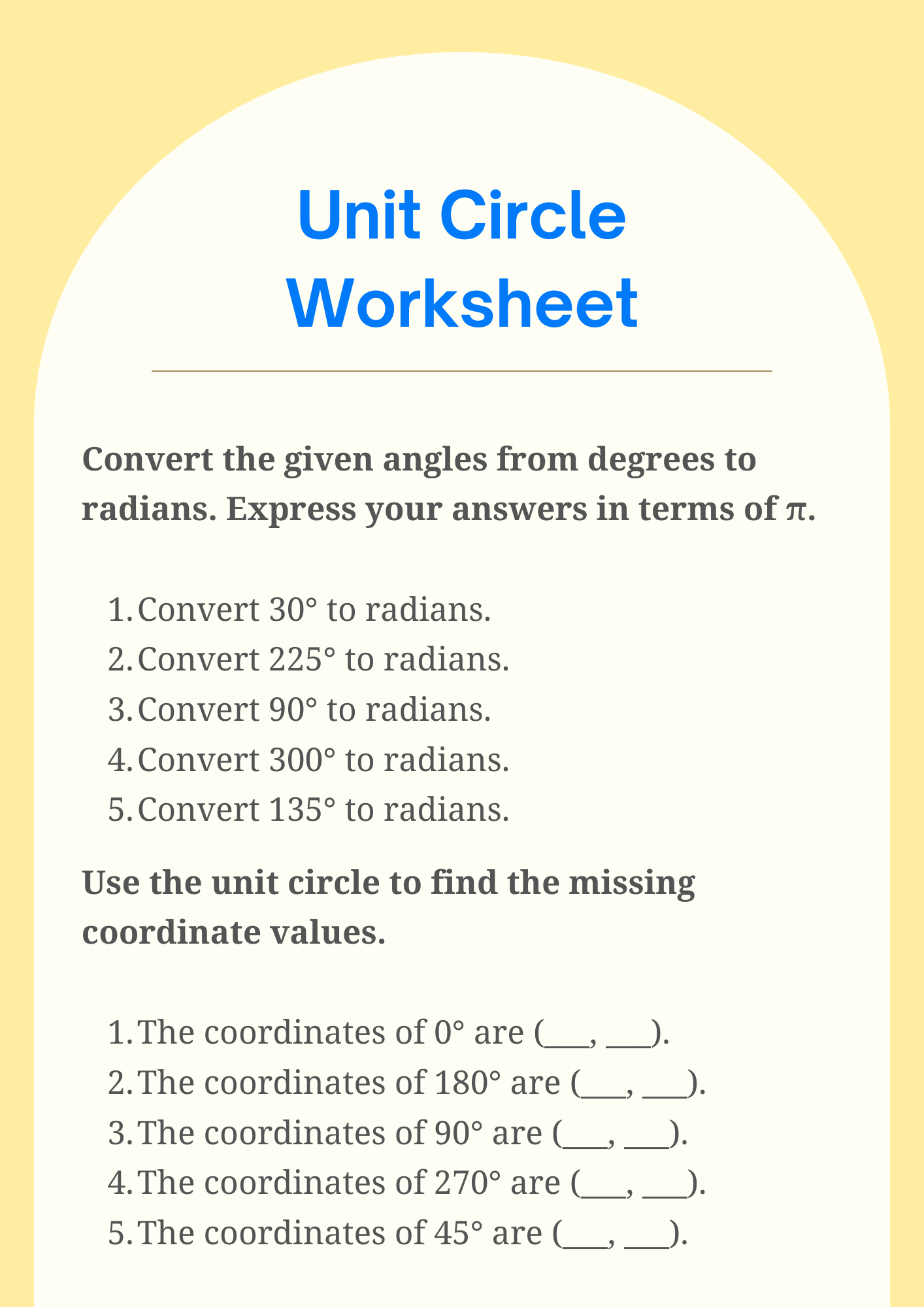 Circle Worksheet 