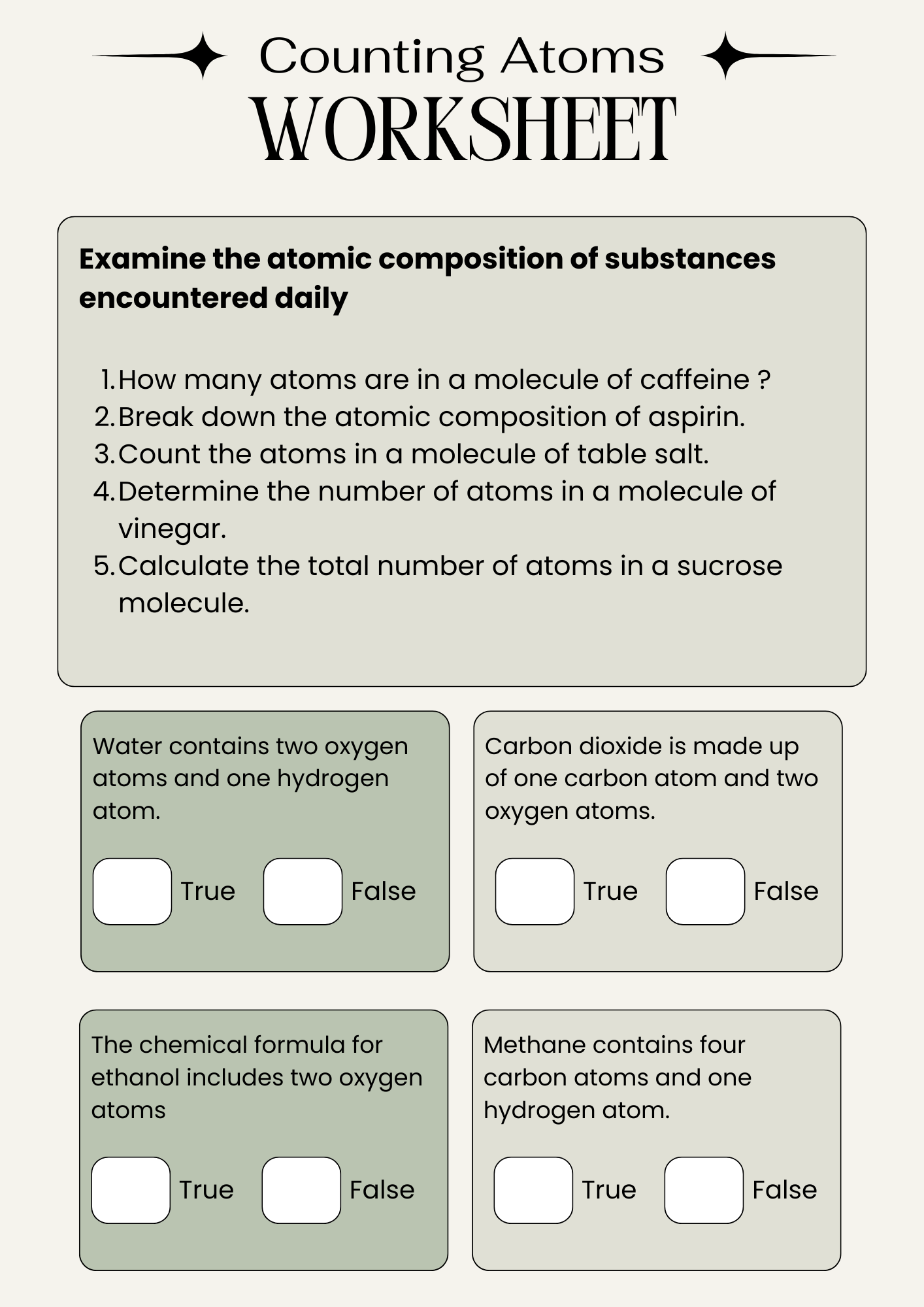 Comprehensive Counting Atoms Worksheets