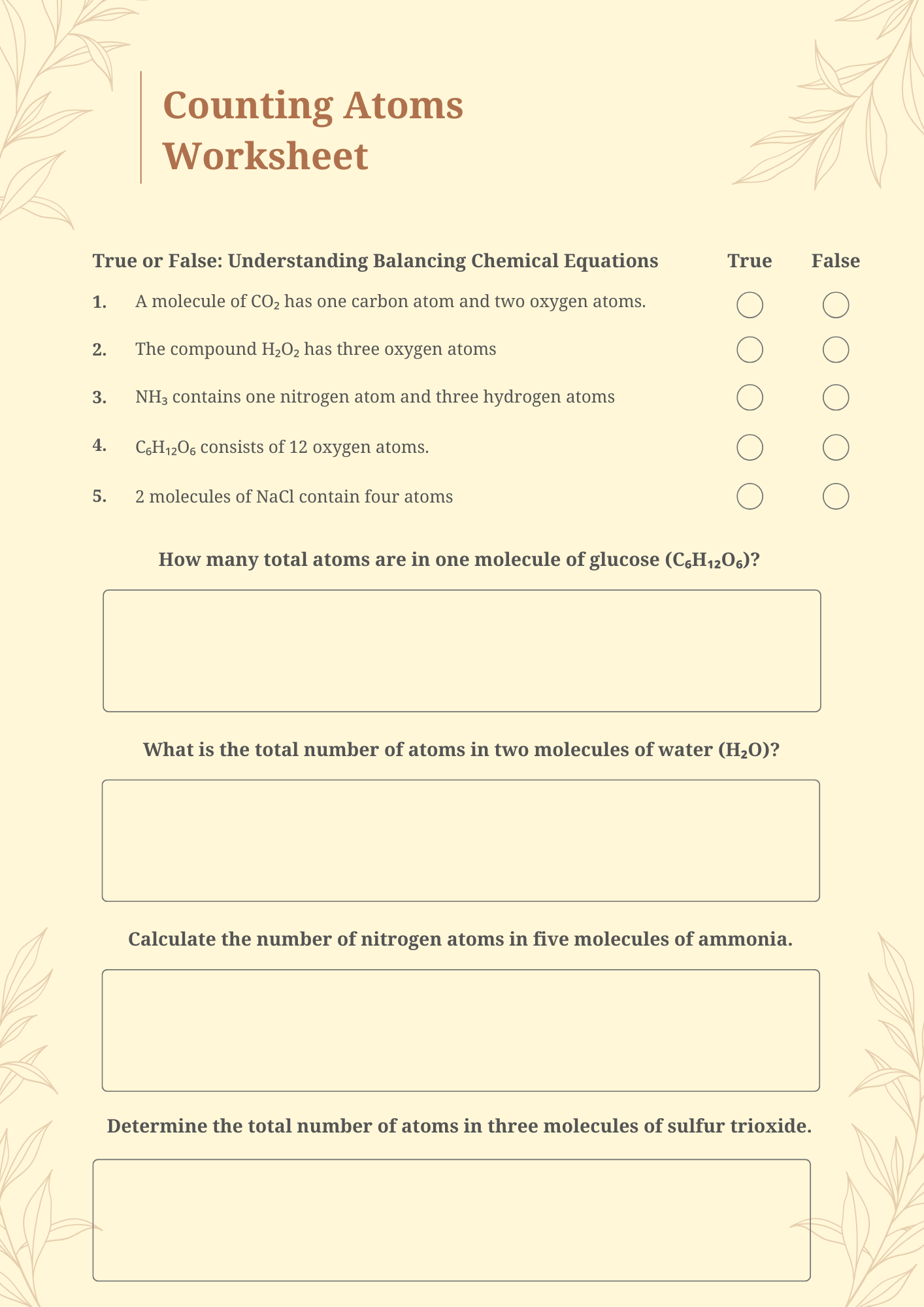 Counting Atoms Worksheet for Educators