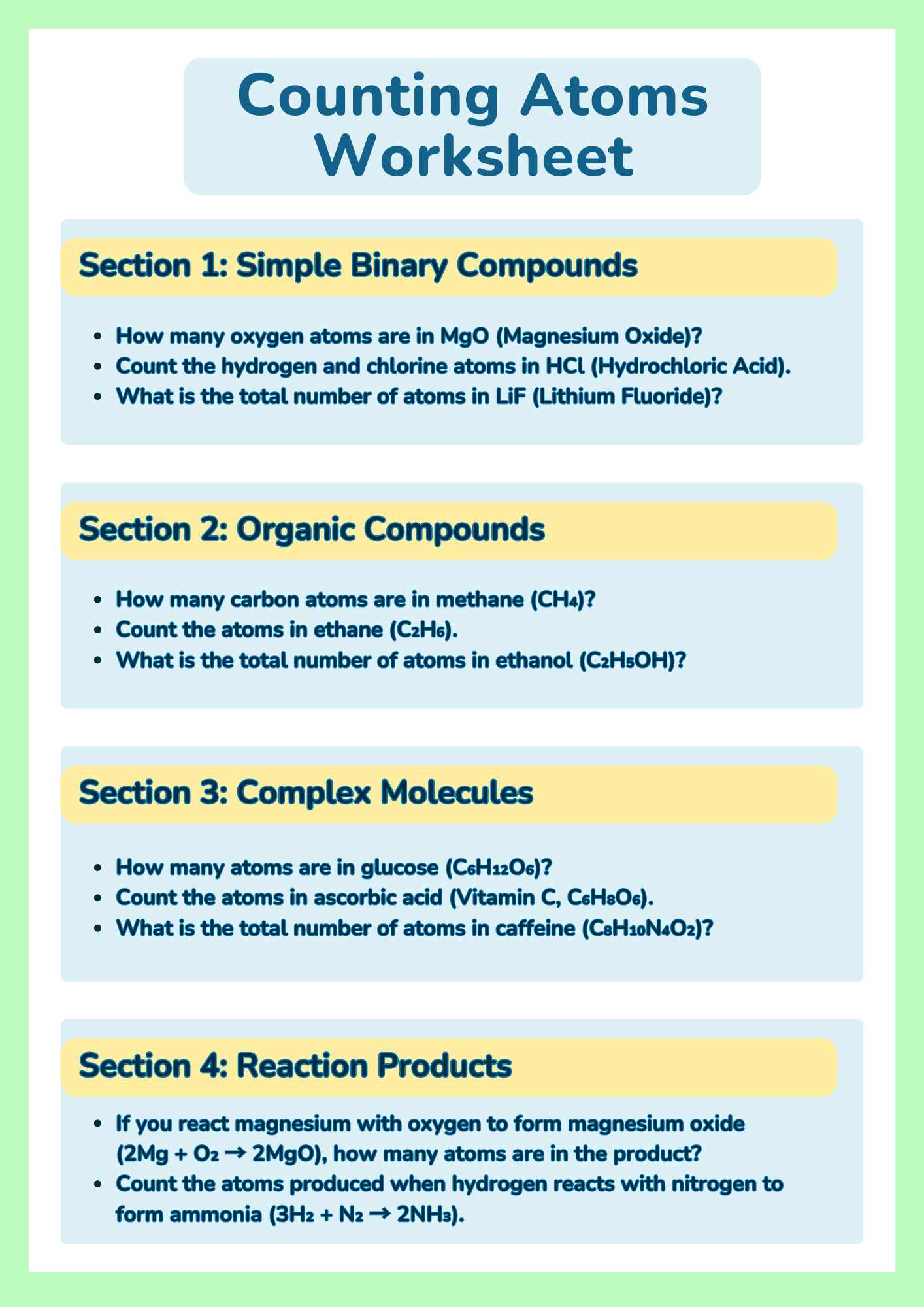 Counting Atoms Worksheet for Students