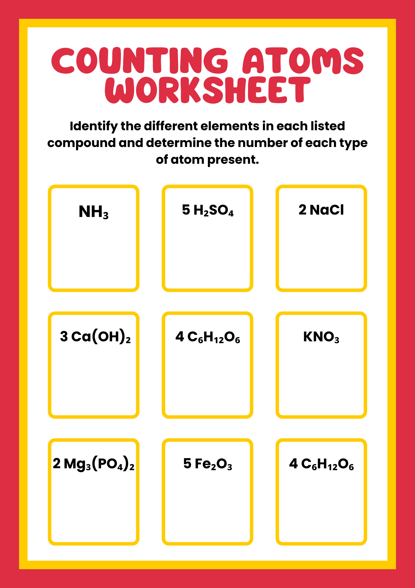 Counting Atoms Worksheet