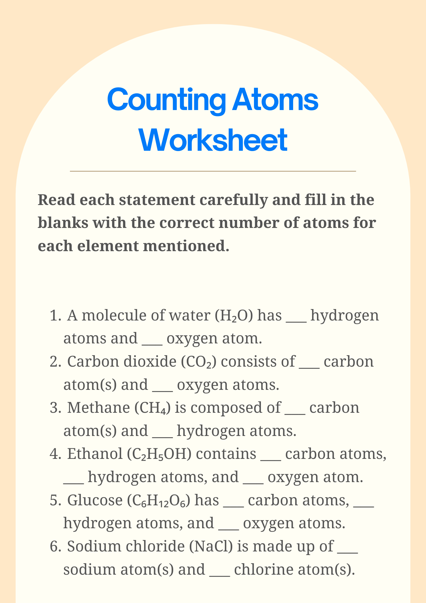 Counting Atoms Worksheets for Teachers