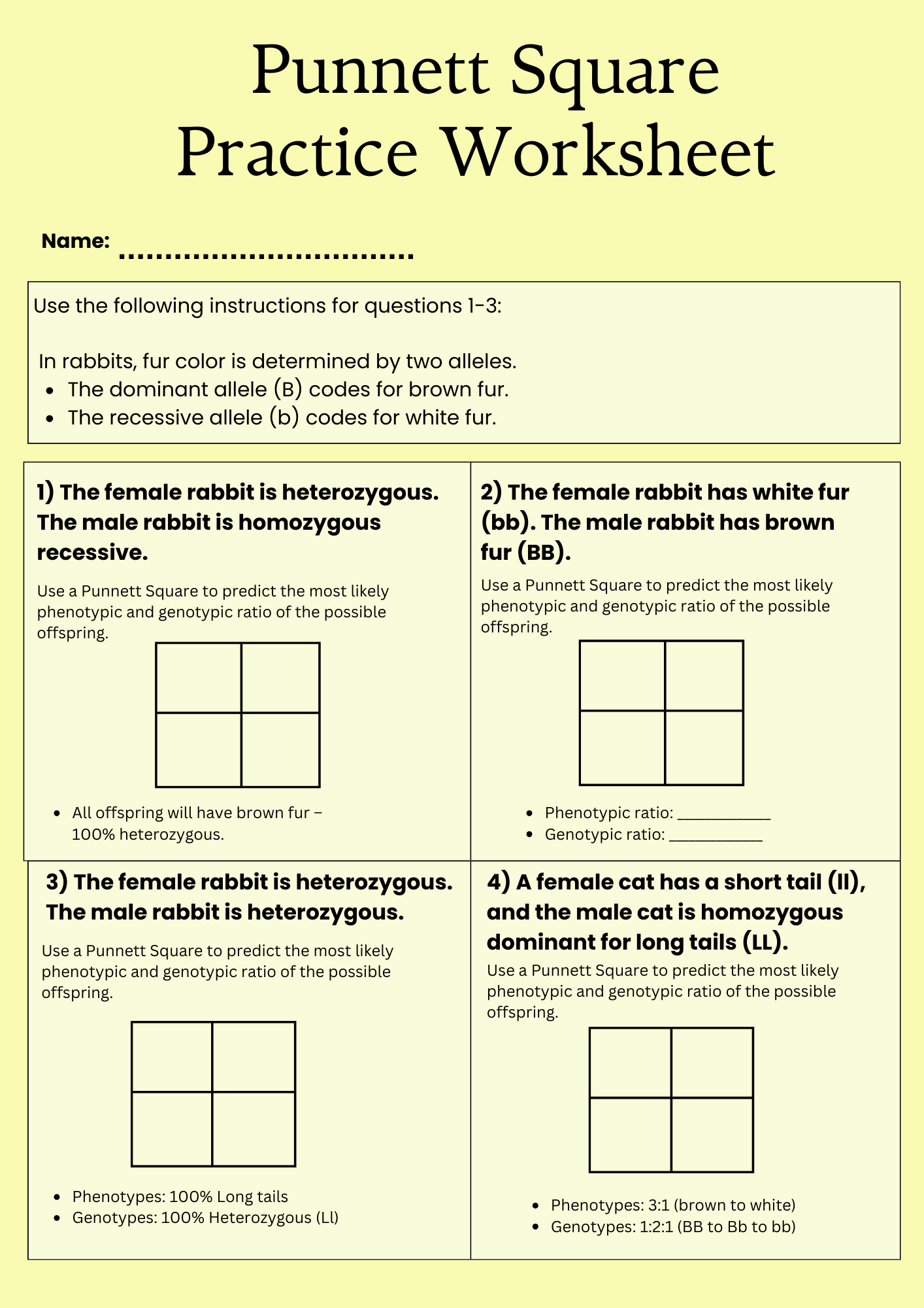 Dominant Punnett Square Practice Worksheet