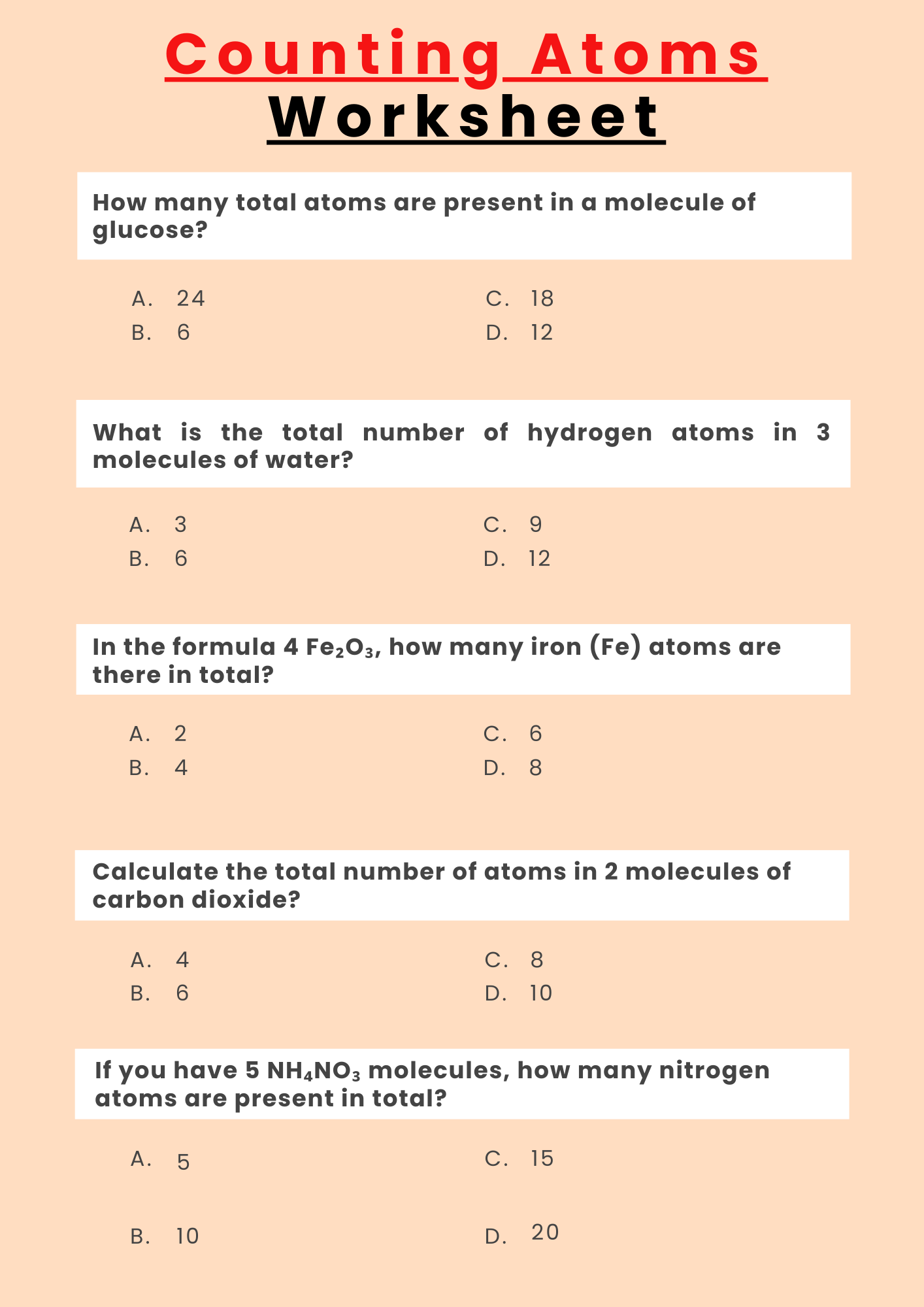 Easy Counting Atoms Worksheet