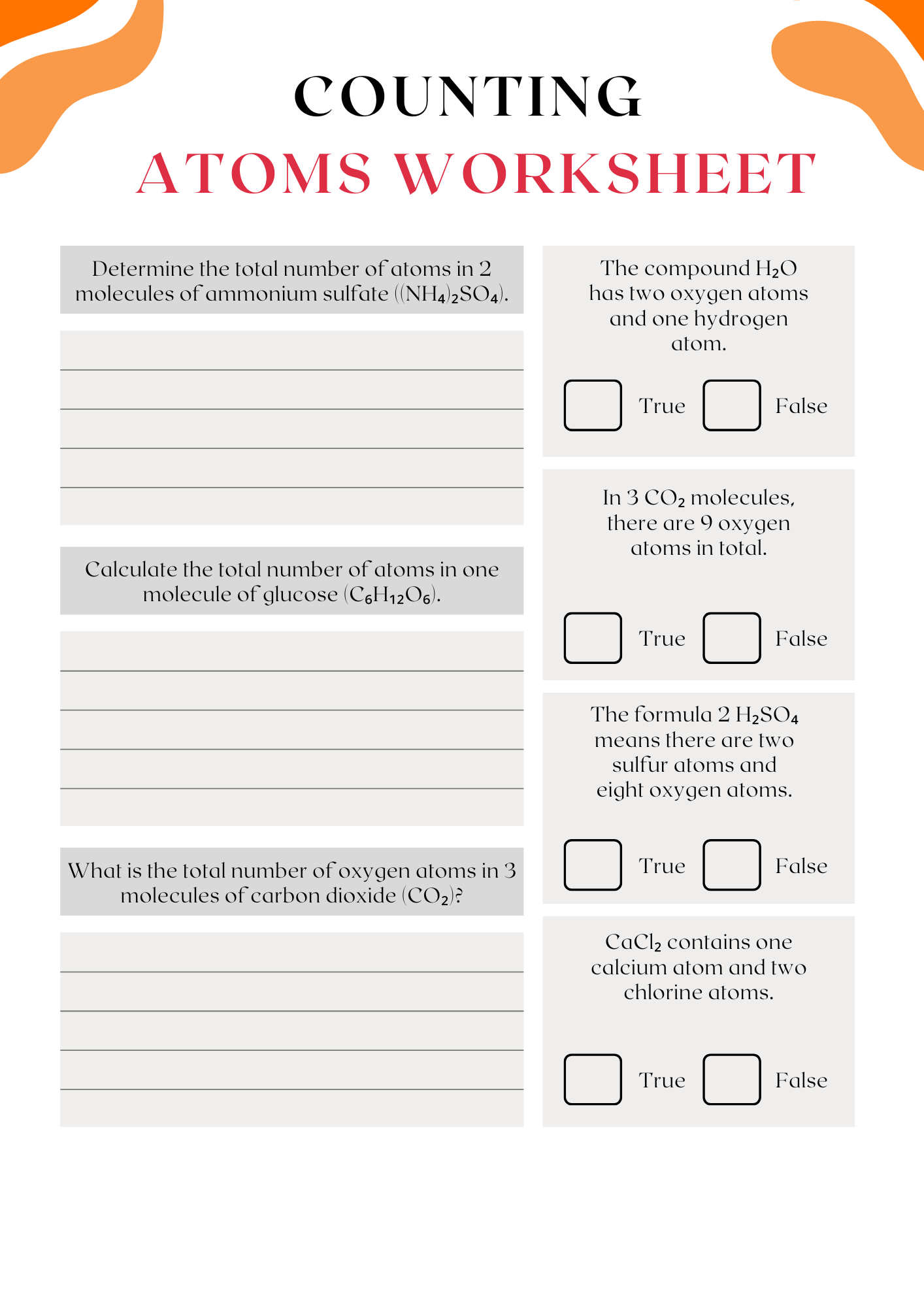 Elements Counting Atoms Worksheet