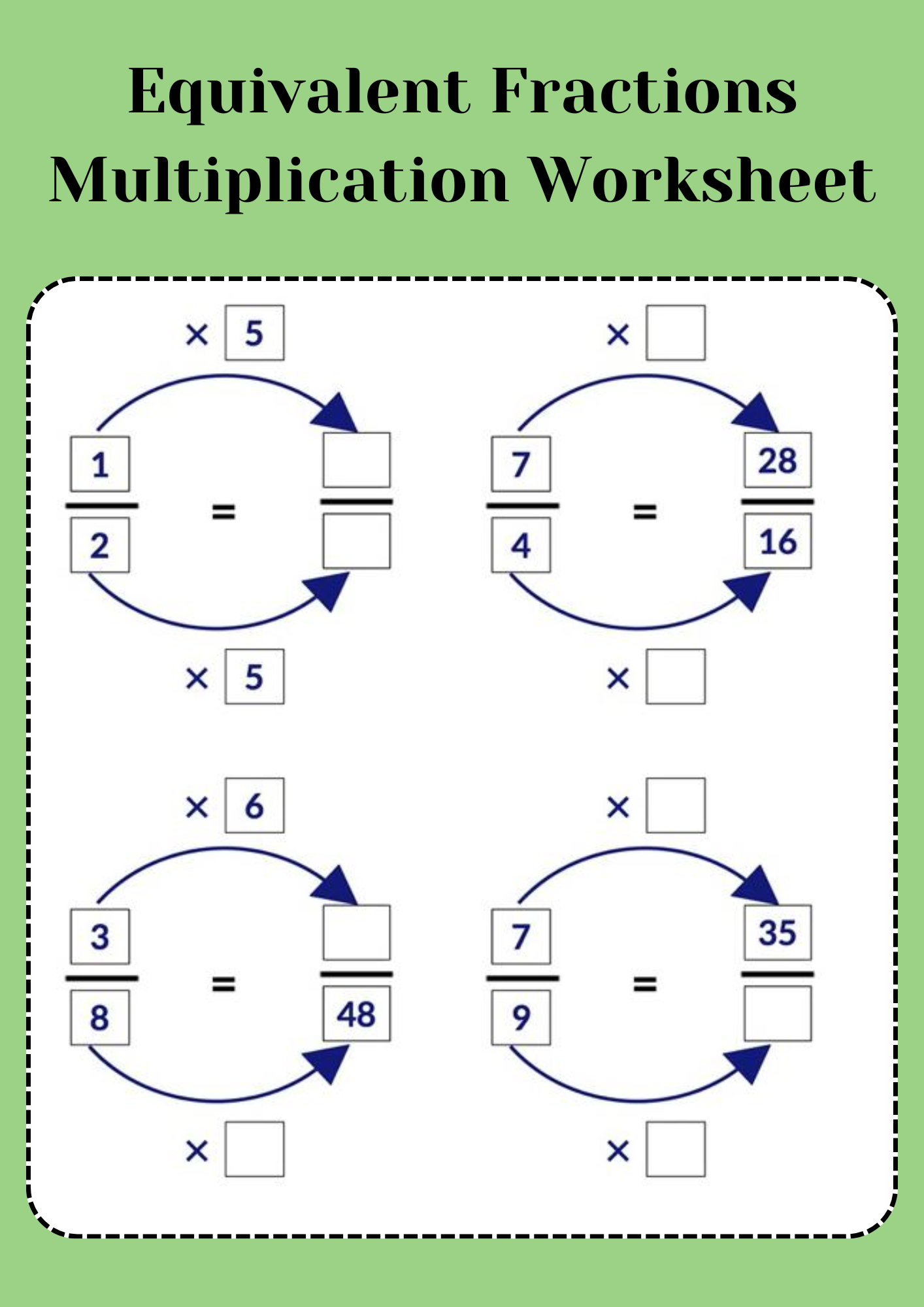 Equivalent Fractions Multiplication Worksheet