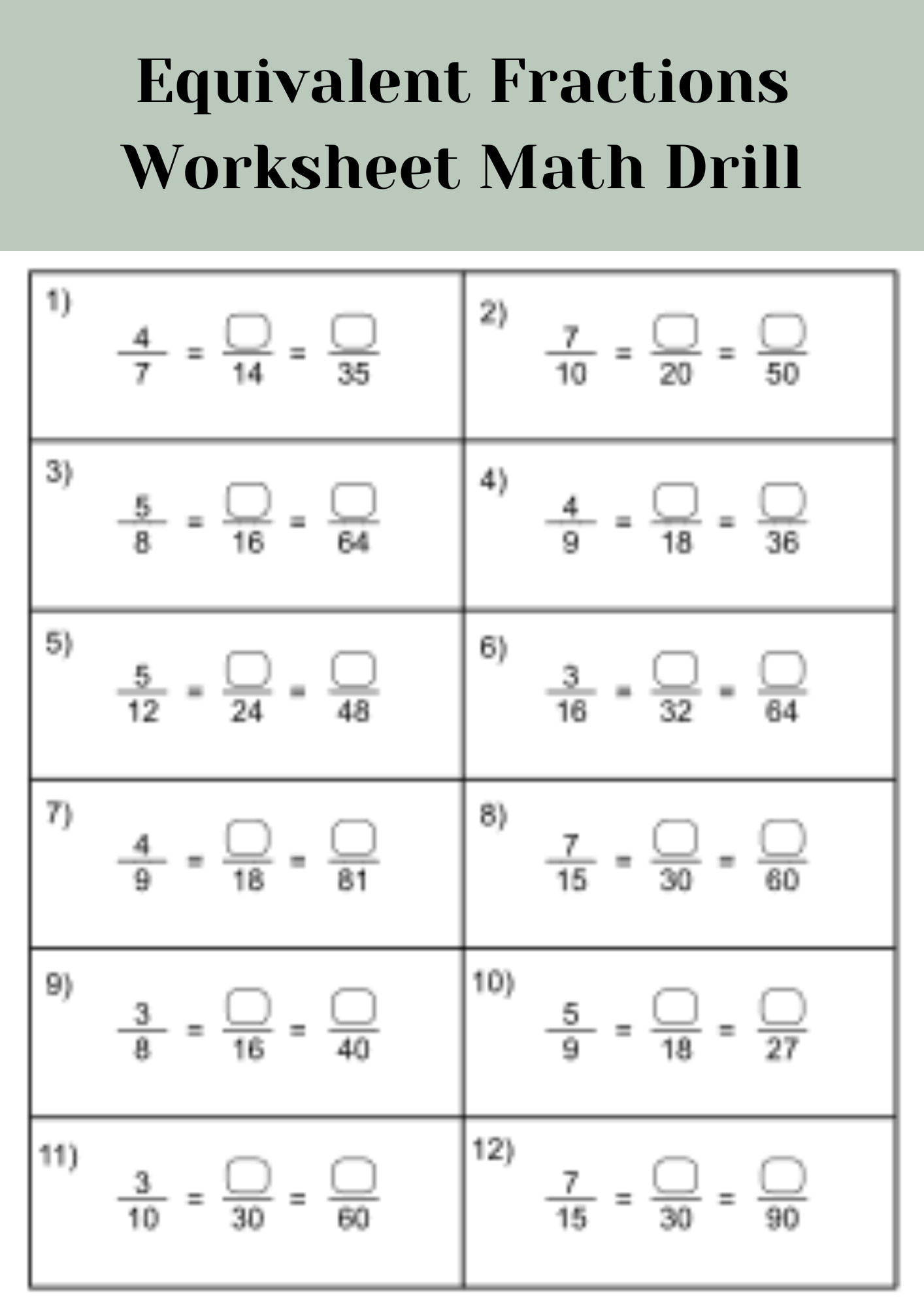 Equivalent Fractions Worksheet Math Drill