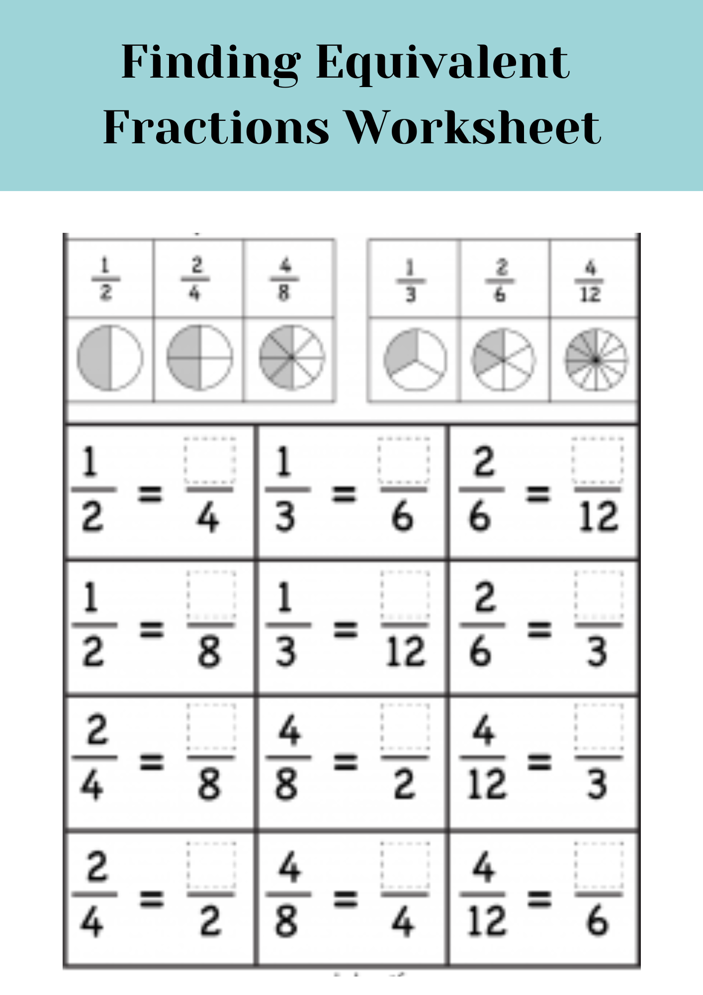 Finding Equivalent Fractions Worksheet 1