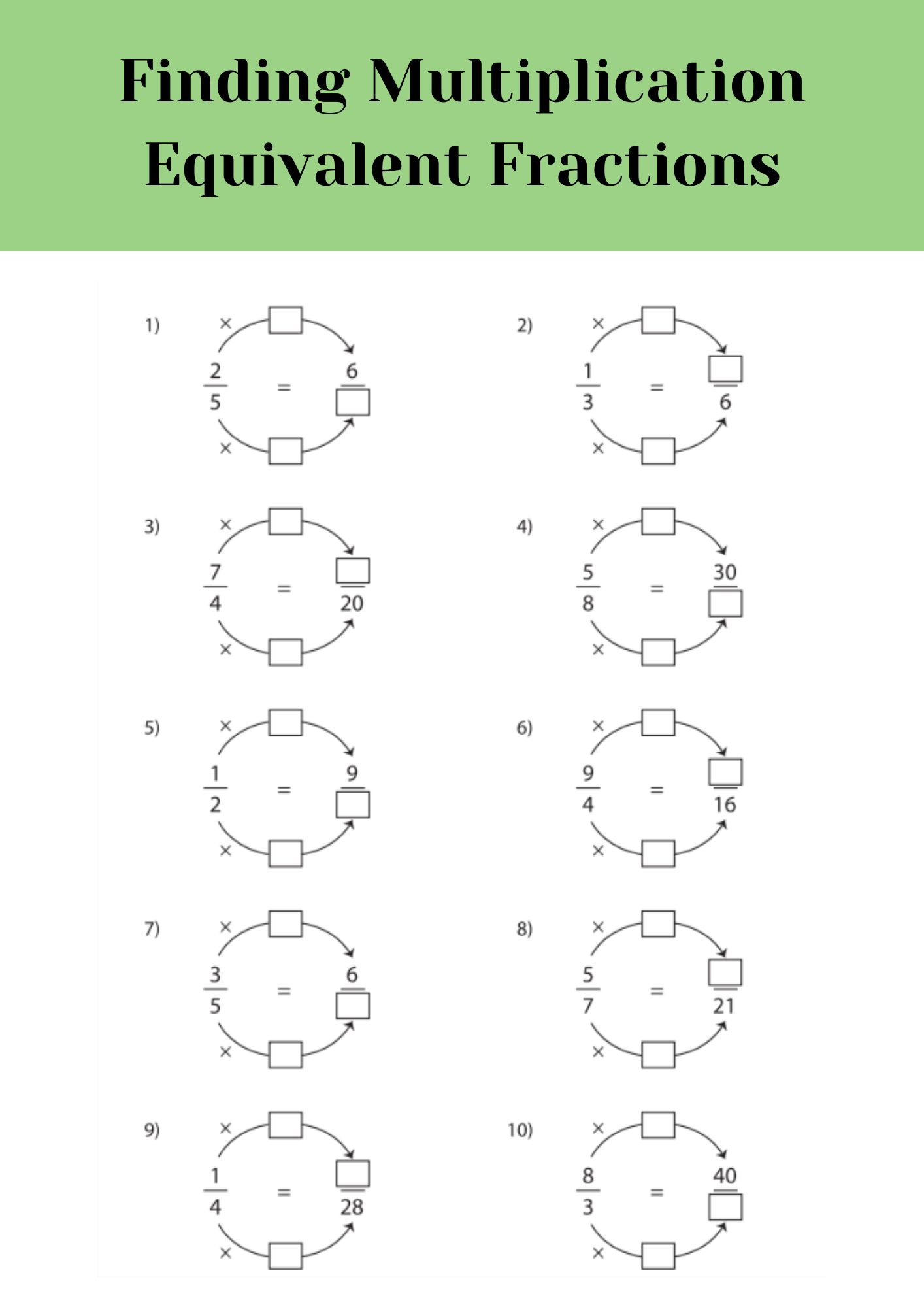 Finding Multiplication Equivalent Fractions Worksheet