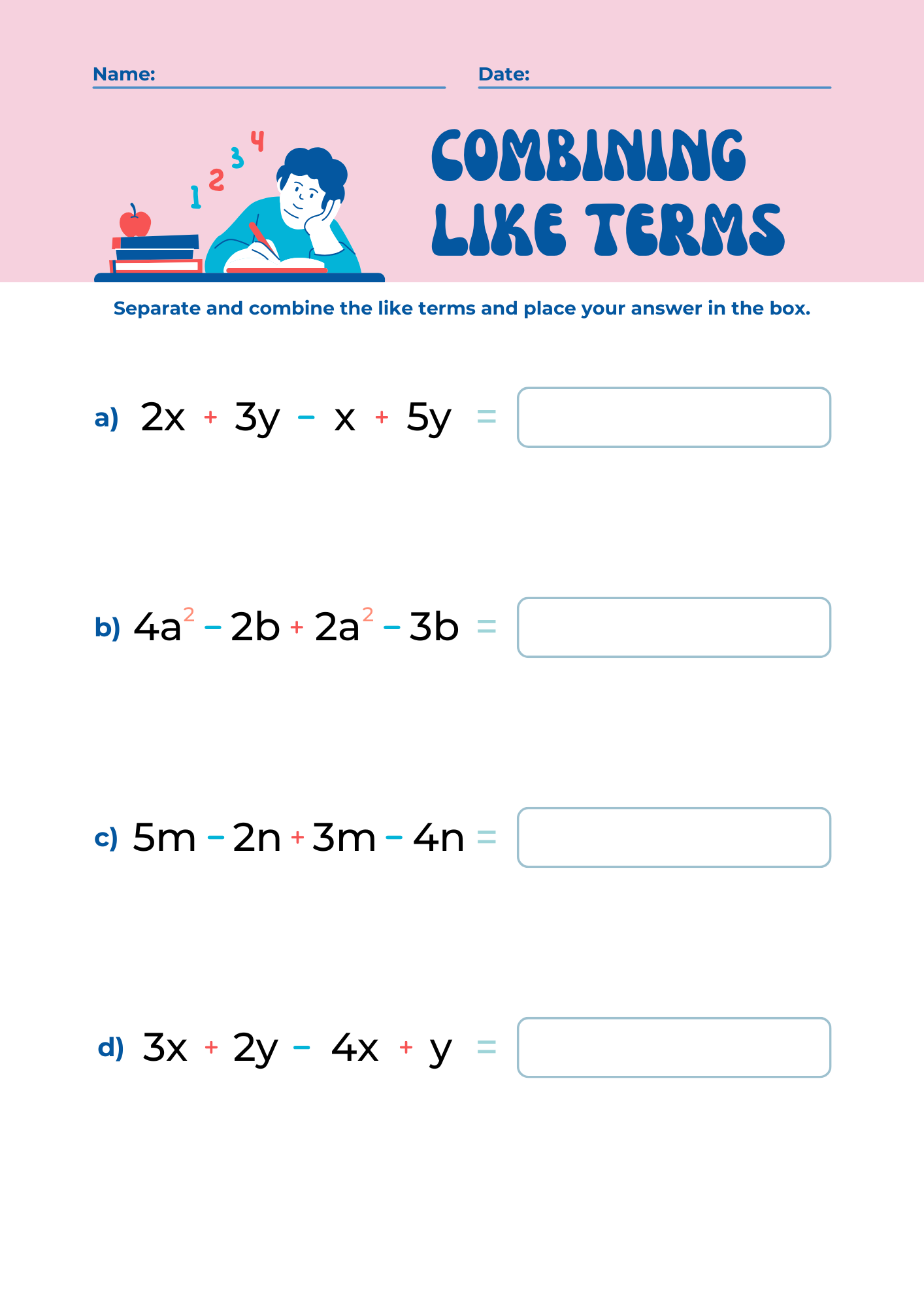 Free Combining Like Terms Worksheet 