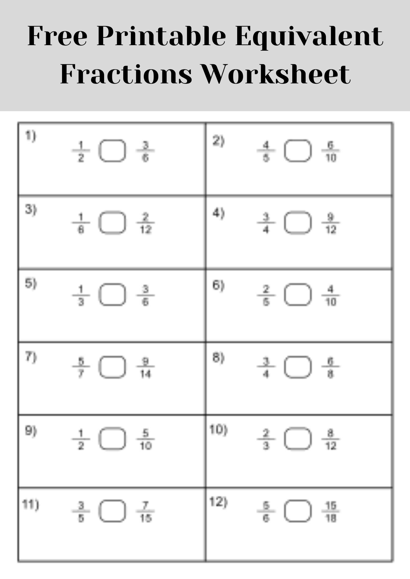 Free Printable Equivalent Fractions Worksheet