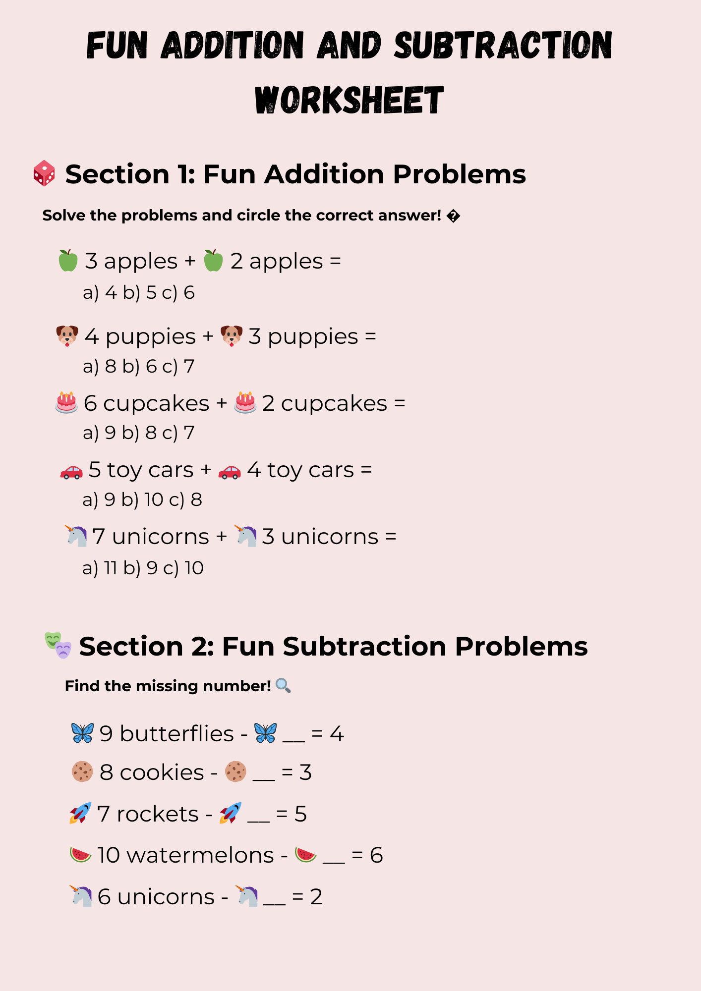 Fun Addition and Subtraction Worksheet