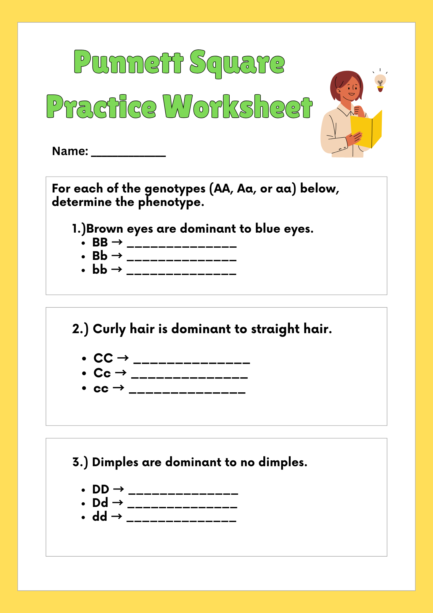 Genotype Punnett Square Practice Worksheet