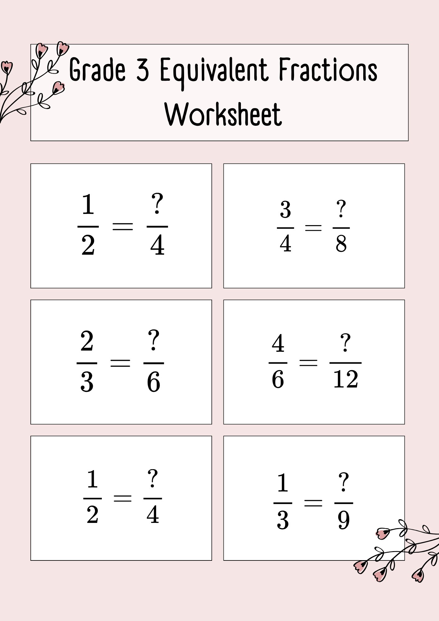 Grade 3 Equivalent Fractions Worksheet