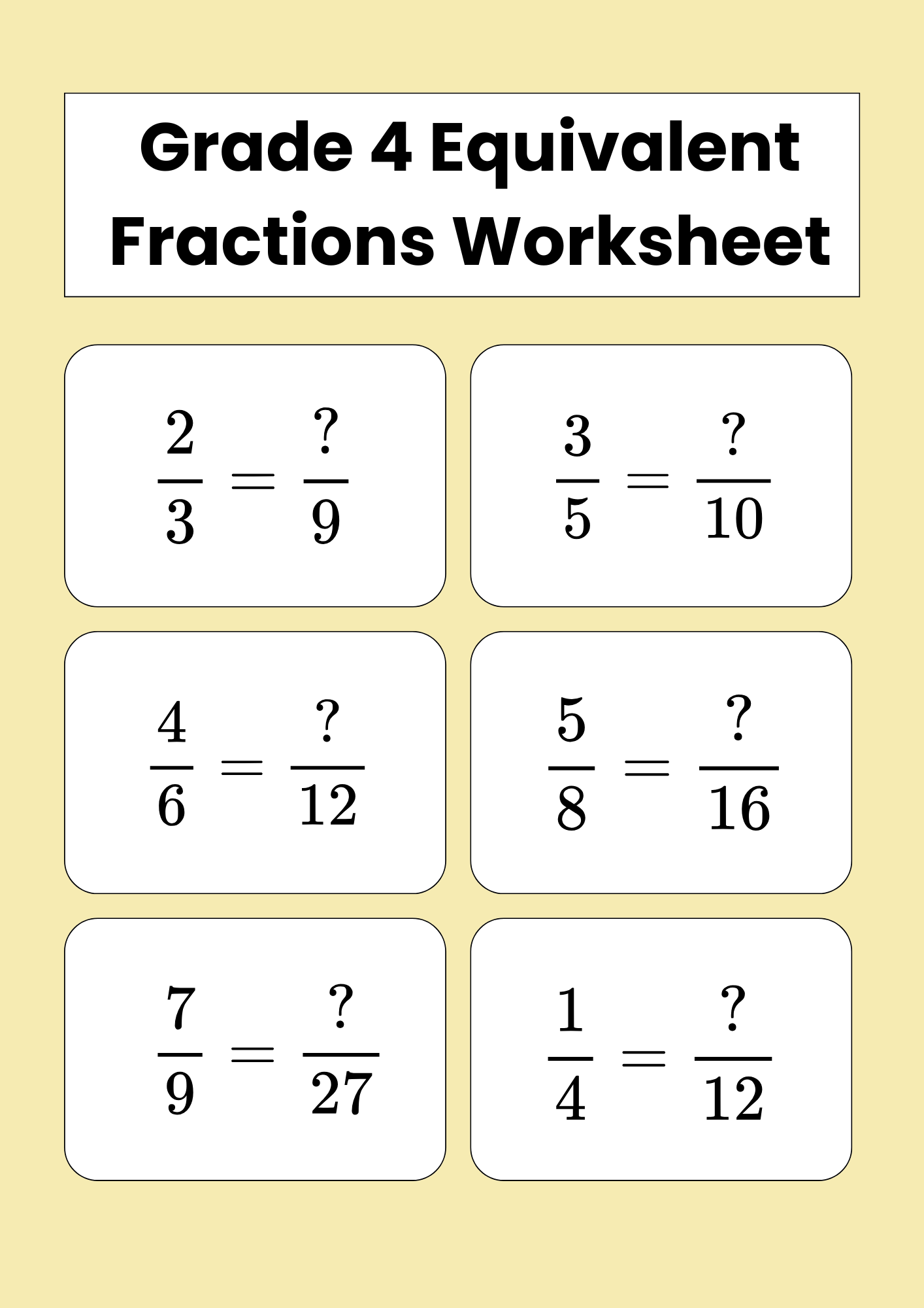 Grade 4 Equivalent Fractions Worksheet