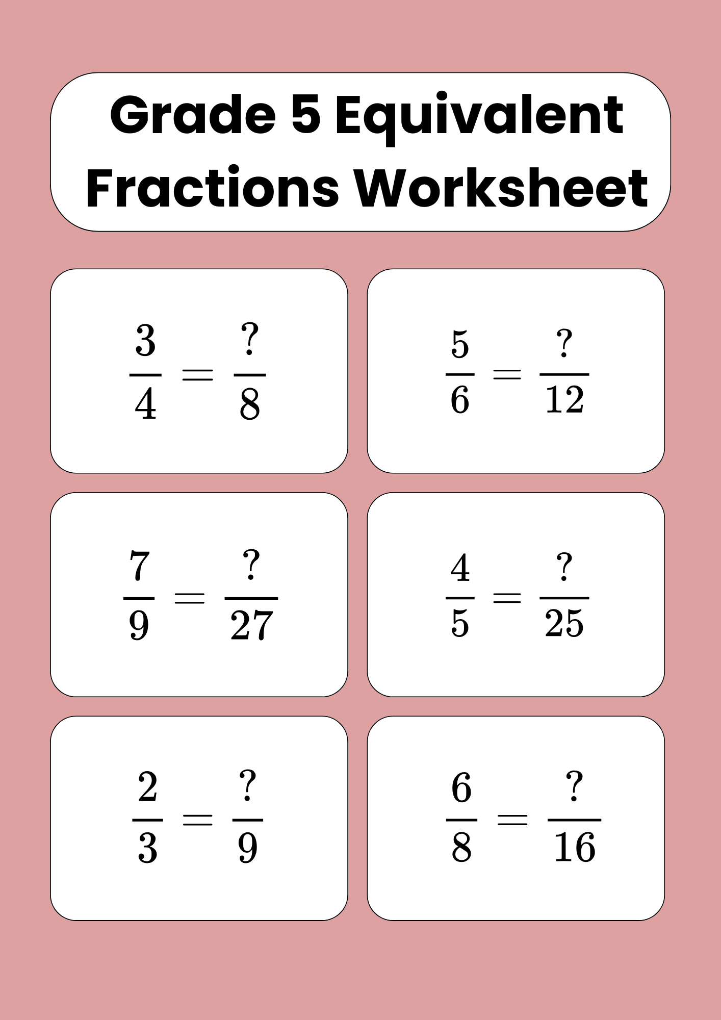 Grade 5 Equivalent Fractions Worksheet