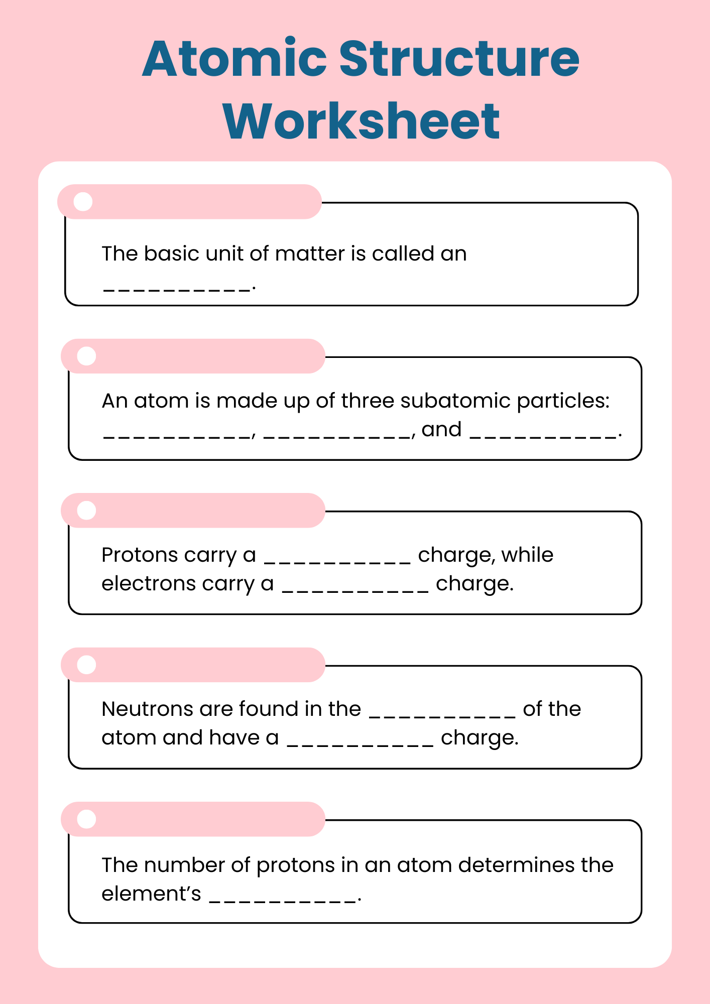 Grade 7 Atomic Structure Worksheet