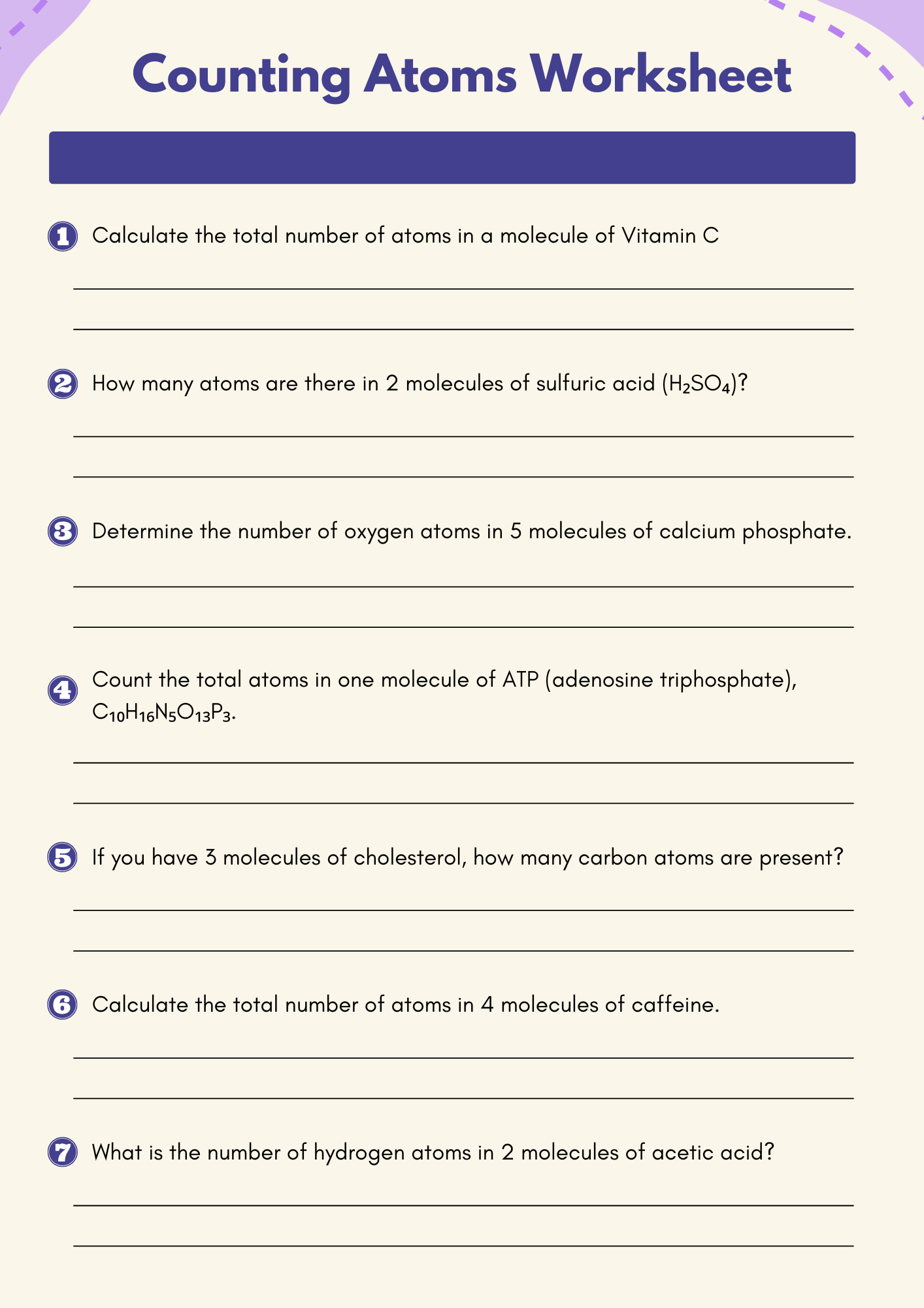 Hard Counting Atoms Worksheet