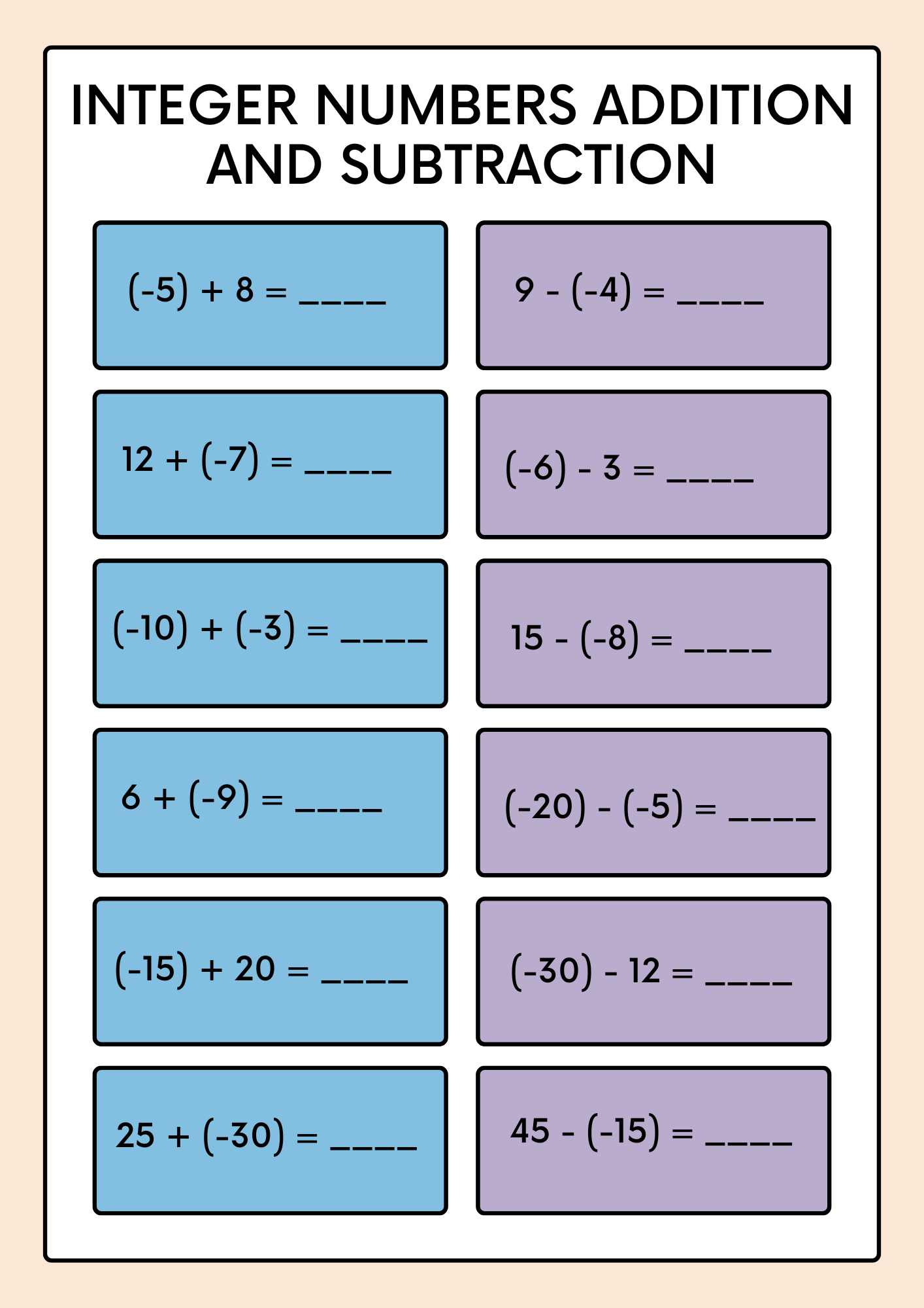 Integer Numbers Addition and subtraction