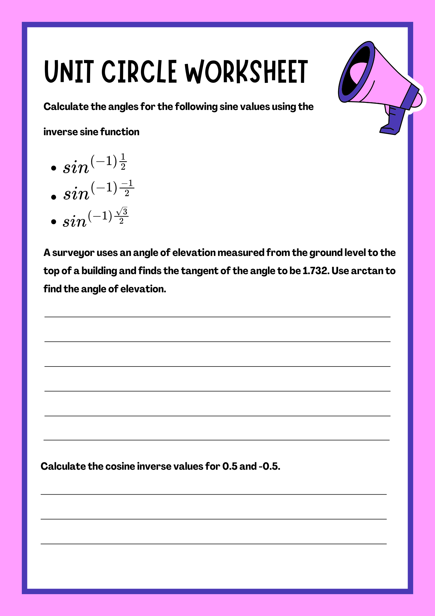 Inverse Unit Circle Worksheet