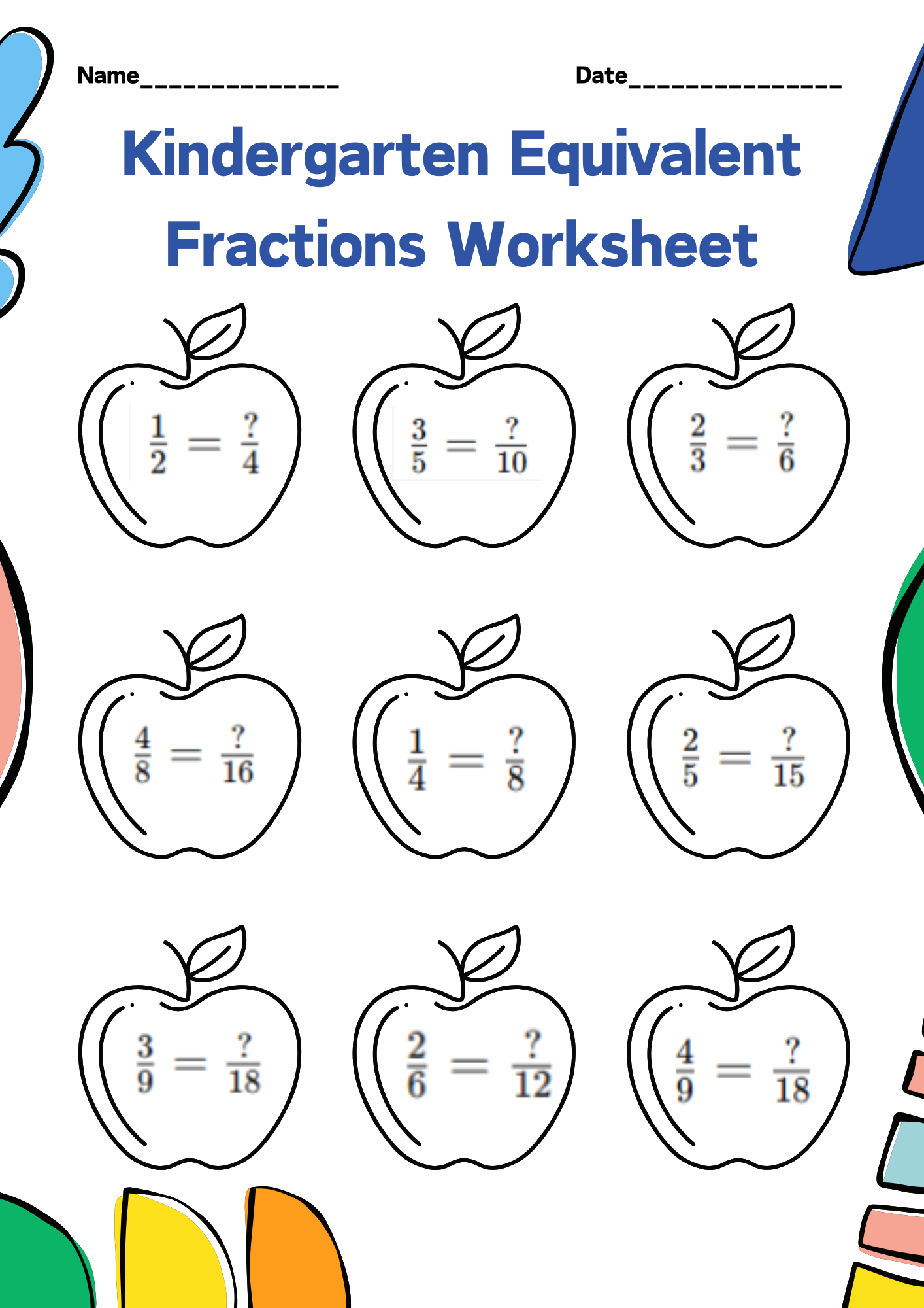 Kindergarten Equivalent Fractions Worksheet