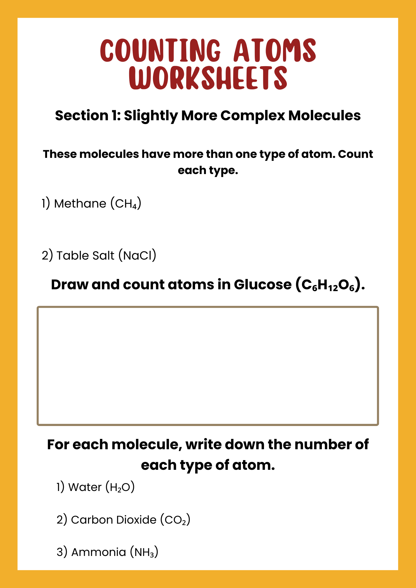 Learning to Counting Atoms Worksheets