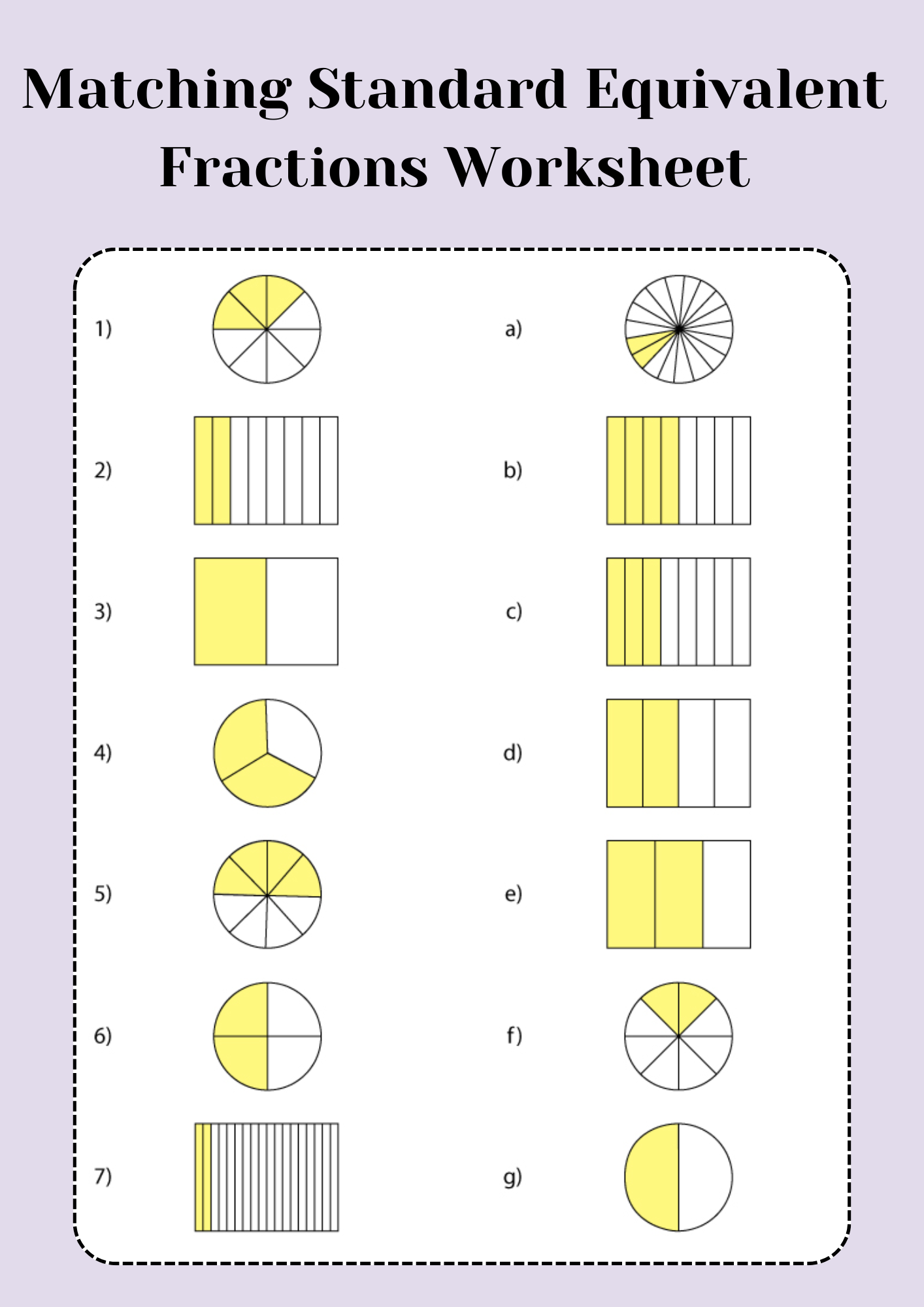 Matching Standard Equivalent Fractions Worksheet