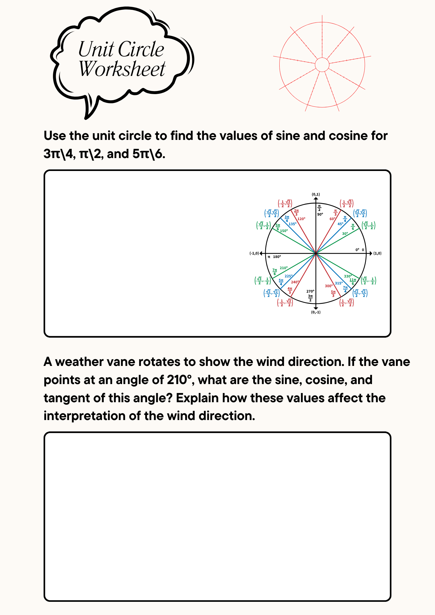 Math Unit Circle Worksheet