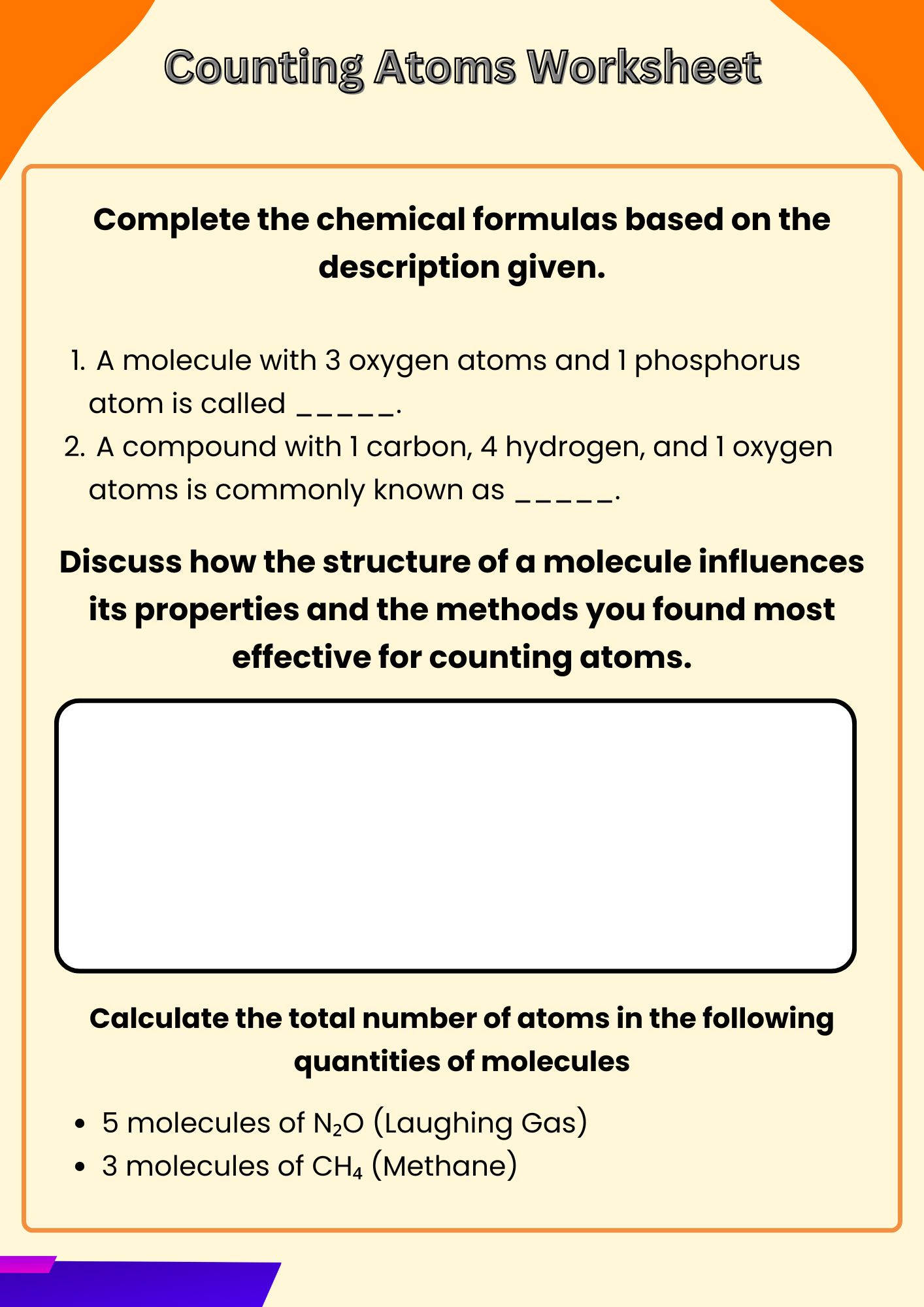 Molecule Counting Atoms Worksheet