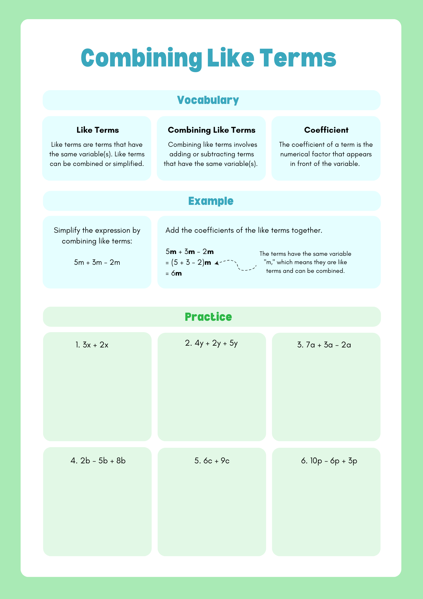 Practice Basic Combining Like Terms Worksheet